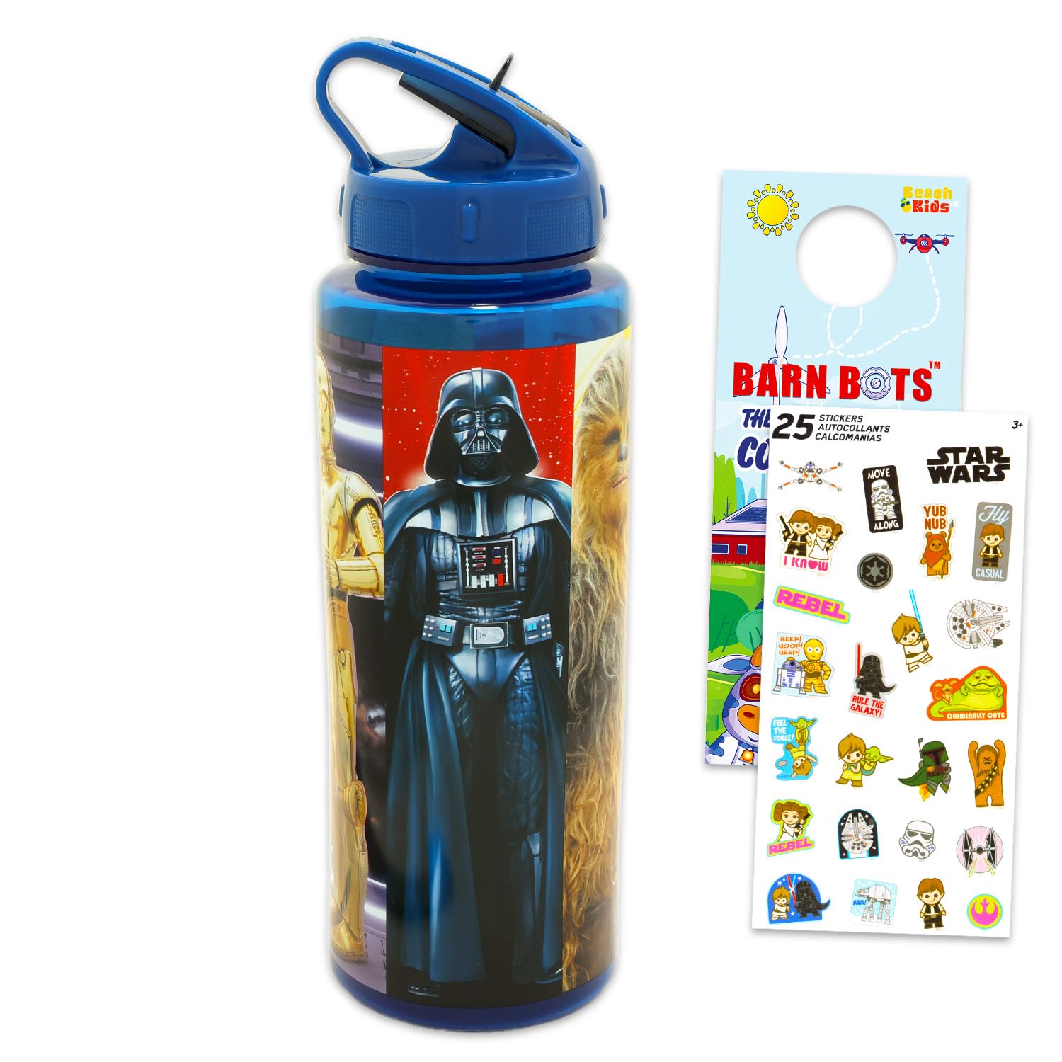 Star Wars Reusable Water Bottle Set  Yoda Bundle Plastic 30oz Water Bottle with Spout for Home, School, Sports Plus Sticker, an