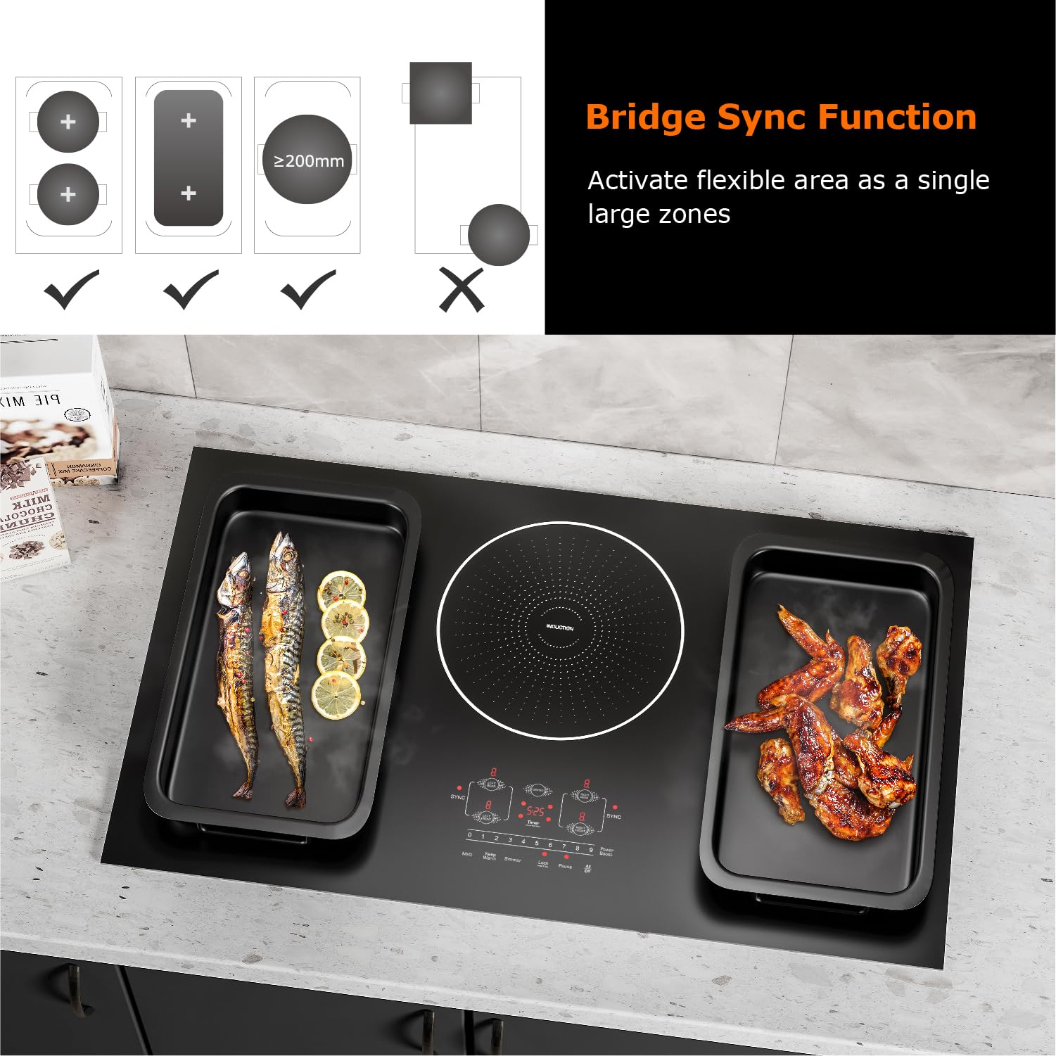 Bigoods 36 Inch Induction Hob Cooktop 5 Burners, Flat Glass Top Electric Stove With Bridge-Sync, 3 Preset Modes Booster, Timer,