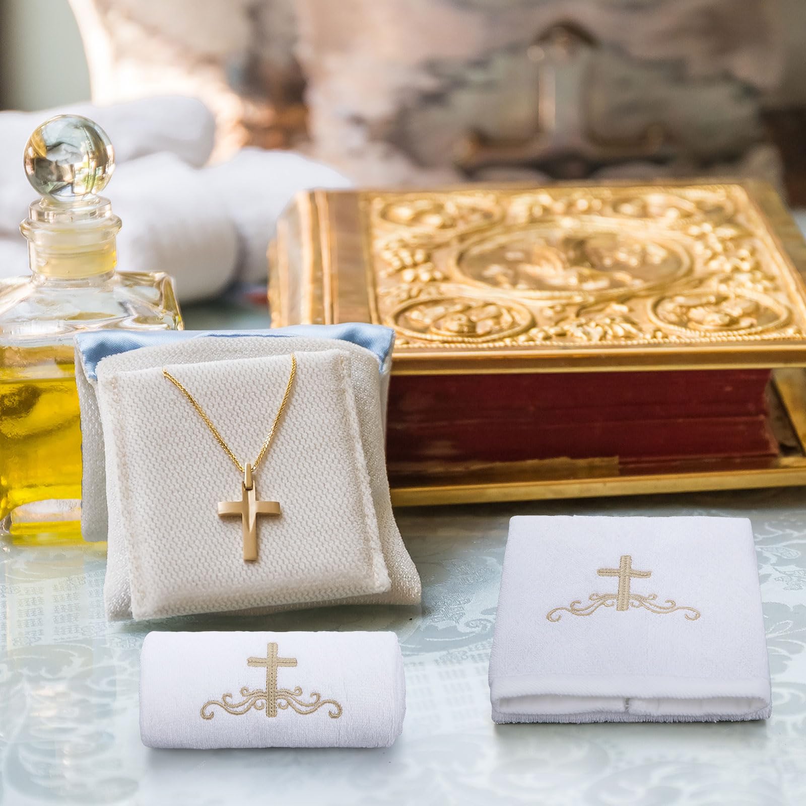 Buryeah 2 Pcs Baby Baptism Towel Baby Baptism Terrycloth Embroidered Hand Towels For Baby Gift