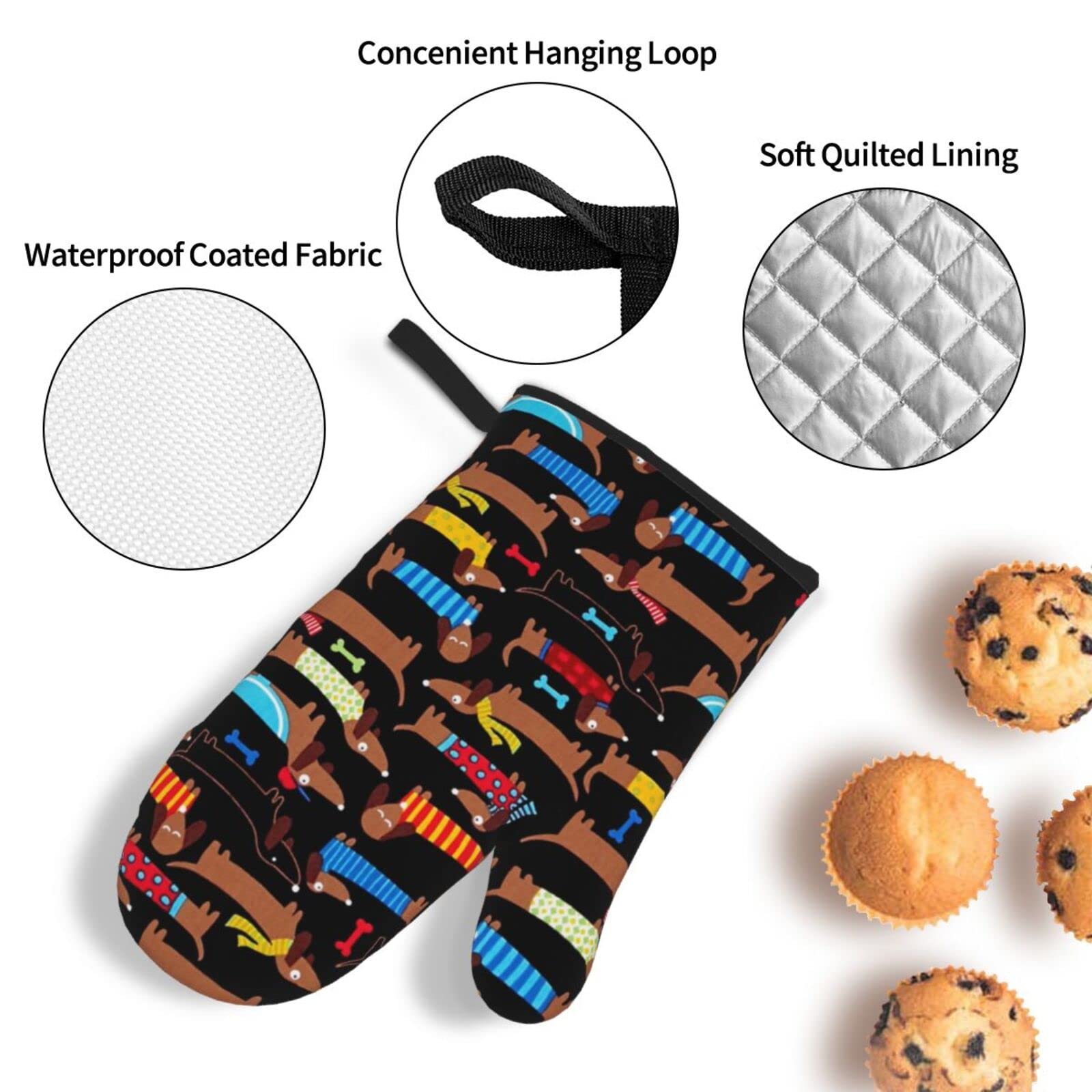 Cute Dachshund Oven Mitts And Pot Holders Set Funny Dogs Print Kitchen Gloves Heat Resistant Hot Pads For Microwave Bbq Cooking