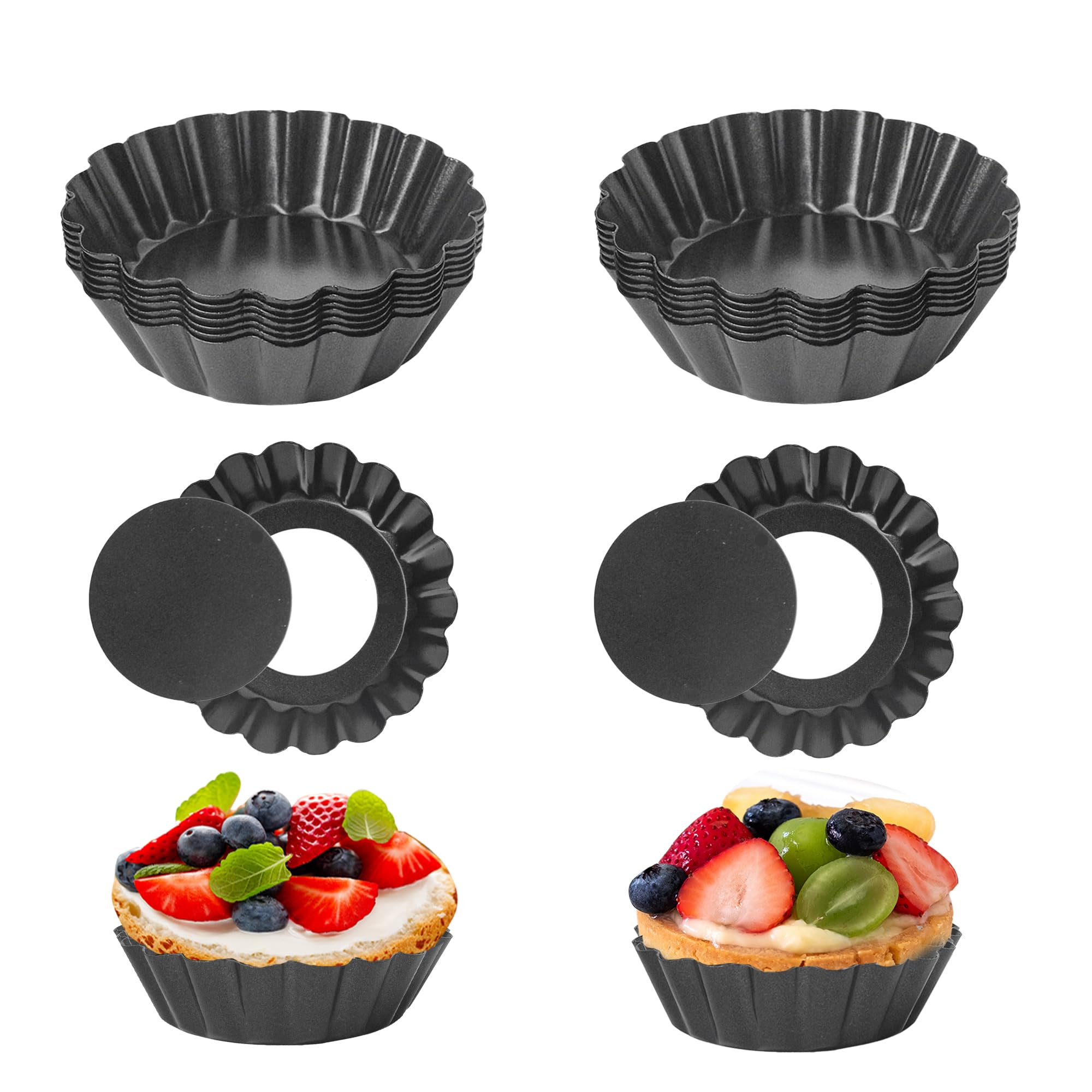 Axigundaone 16 Pcs 4 Inch Tart Pans with Removable Bottom, Nonstick Mini Quiche Pan Fluted Sided, Round Tart Pans Carbon Steel f