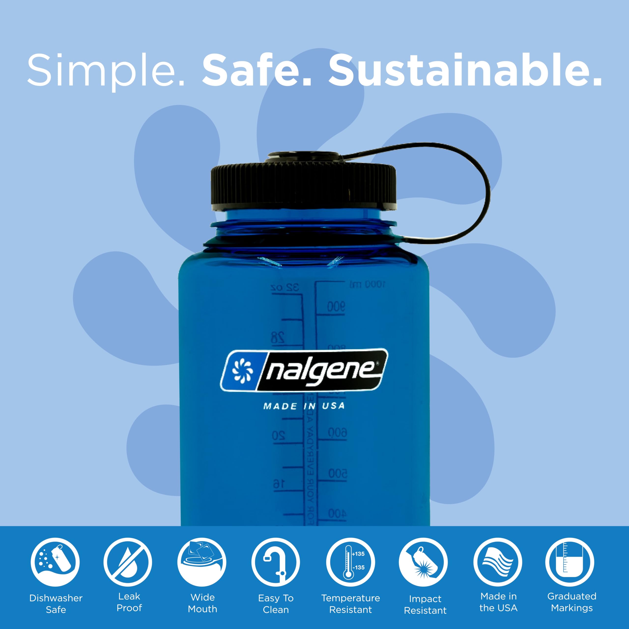 Nalgene Sustain Tritan Bpa-Free Water Bottle Made With Material Derived From 50% Plastic Waste, 32 Oz, Wide Mouth, Slate Blue