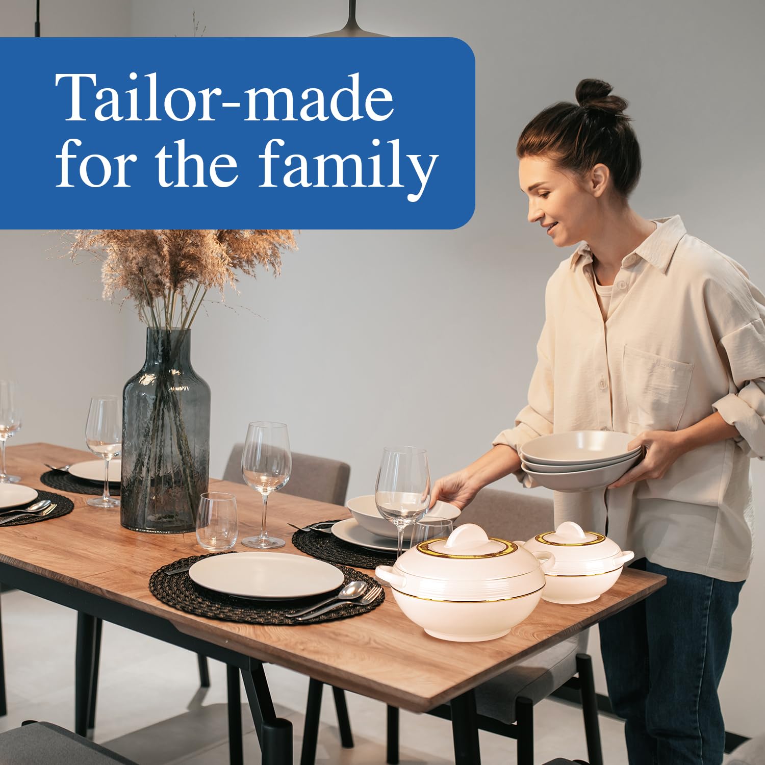 Tmvel Ambiente Food Warmer Hot Pot Set Of Insulated Casseroles 1.2 1.6 And 2.5 Litre (White)