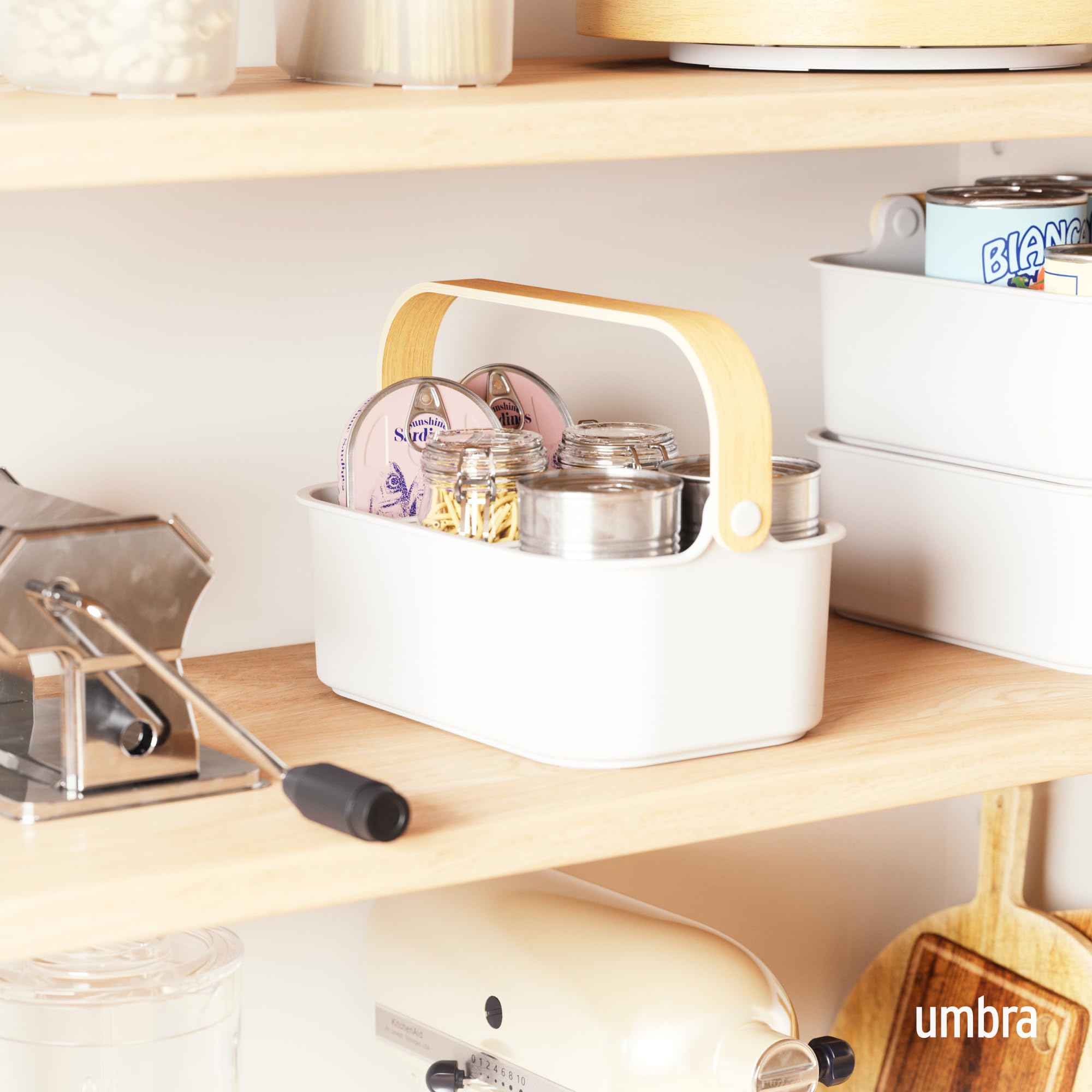 Umbra Bellwood Stackable Storage Bin, Multipurpose Caddy Organizer, 11 X 7 In, White/Natural