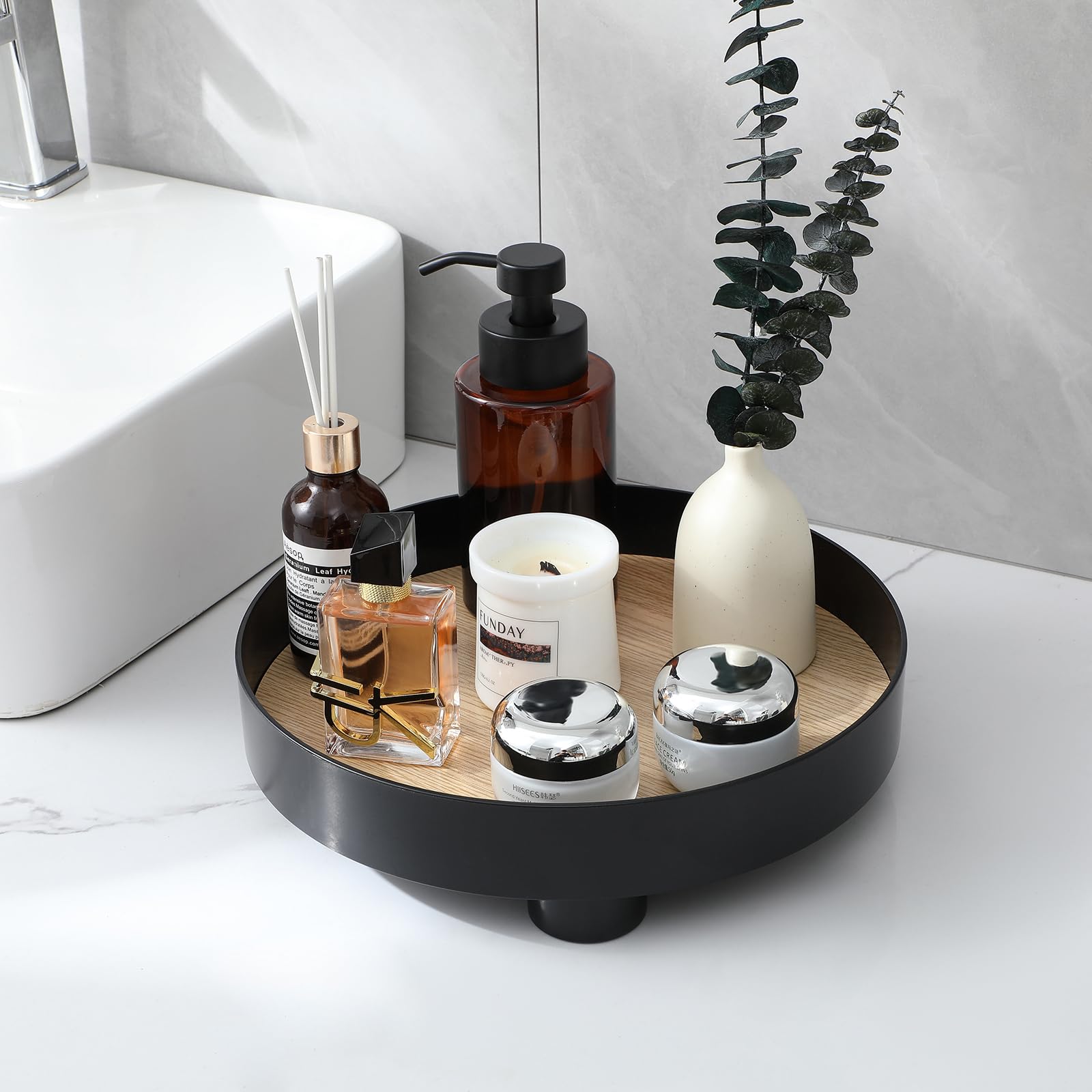 Decorative Tray Coffee Table Tray Round Trays For Home Decor Serving Tray Centerpiece Decor For Living Room, Dining Table,12 Inc