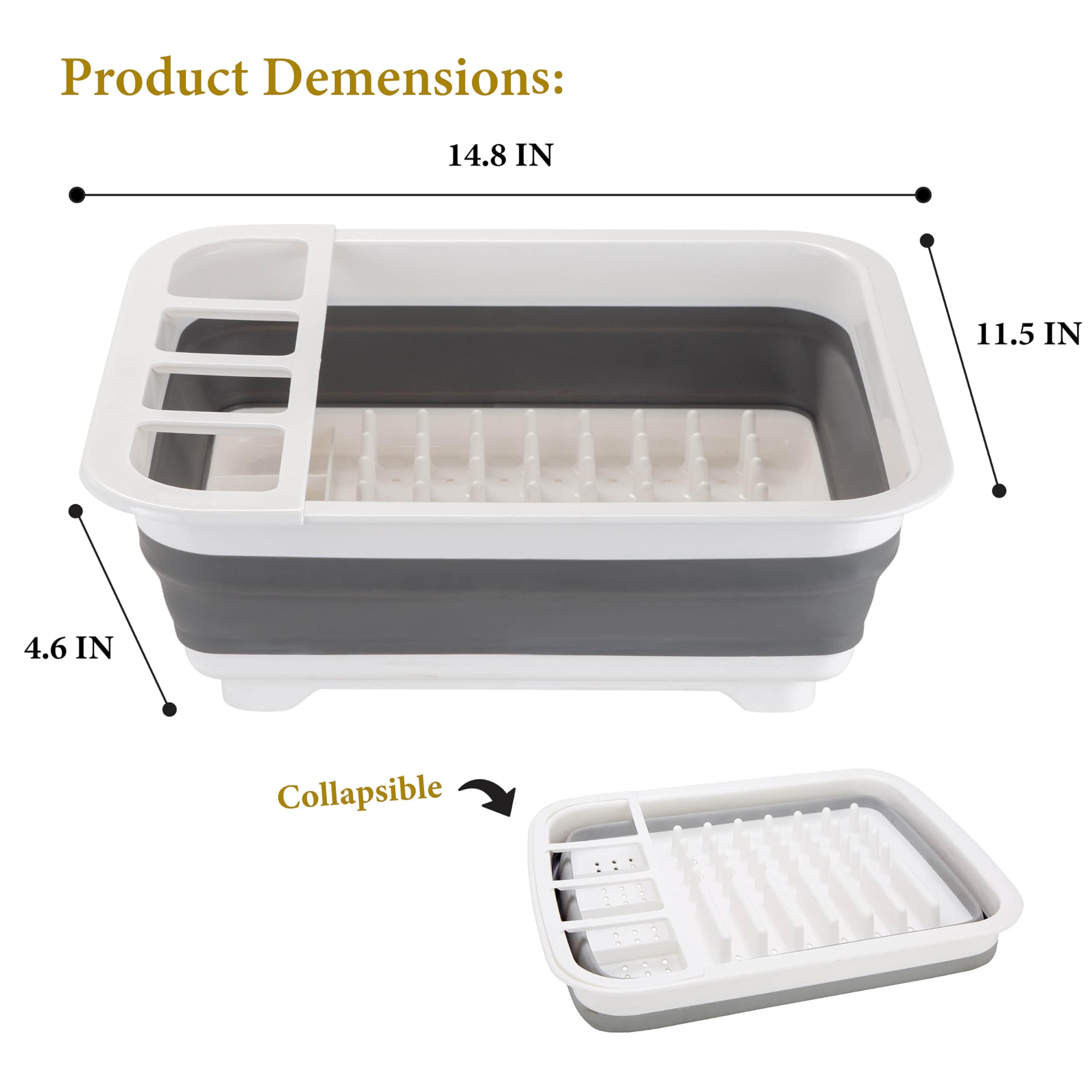 Kitchen Details Collapsible Dish Drying Rack | Space Saver | Aerated Bases Drain Holes | Plates, Bowls, Utensils Compartments |