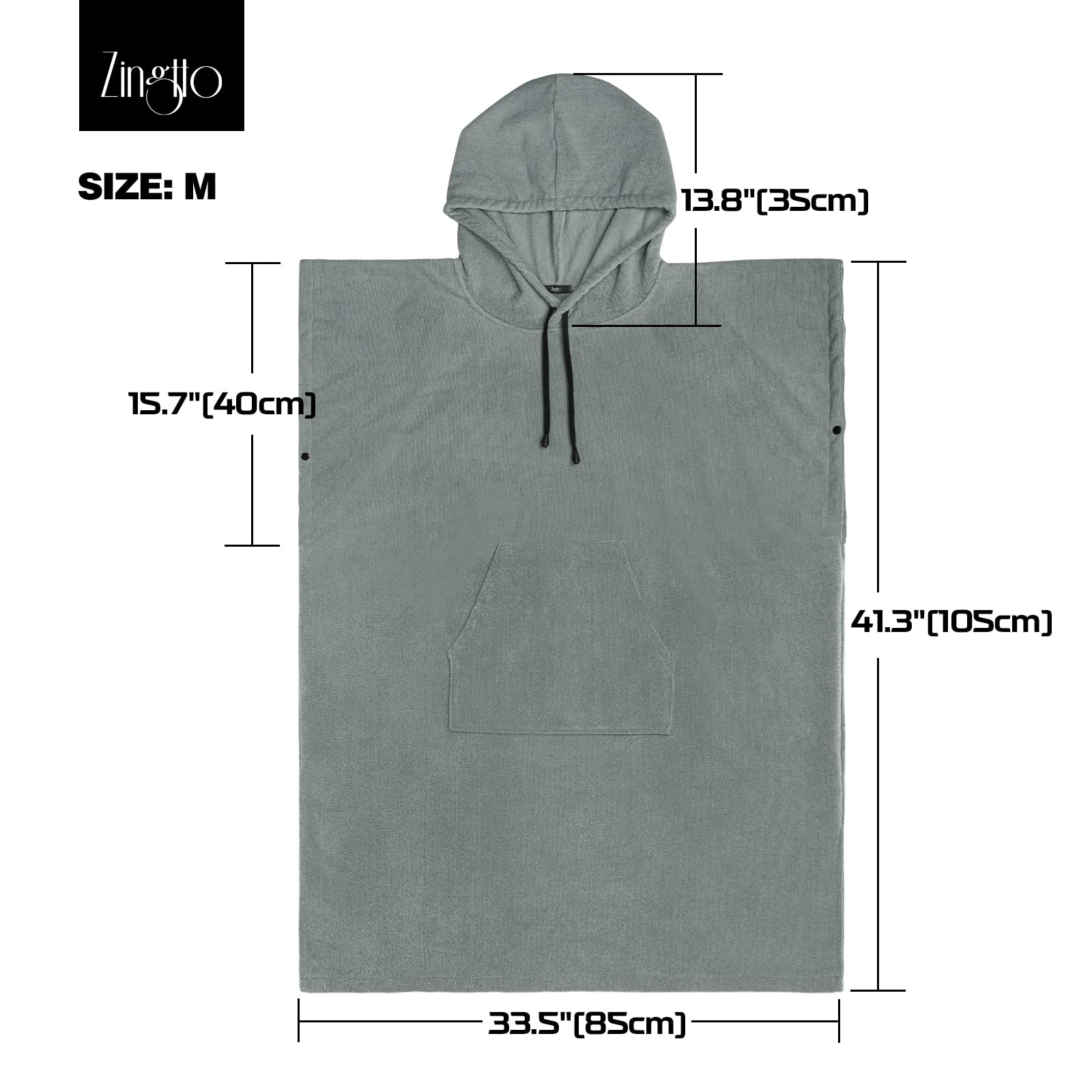 Zingtto Surf Poncho Changing Robe Extra Large Thick Towel Poncho For Men Women With Hood Pocket For Beach Swimming, 41''X33'', G