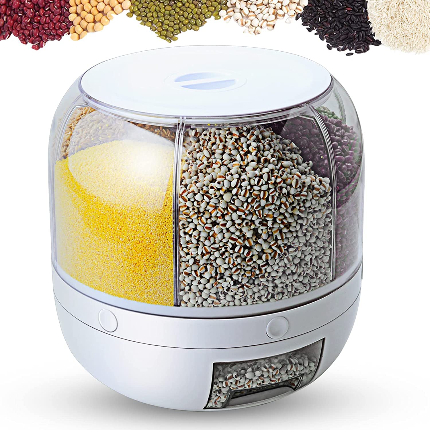 Vbm 6Grid Cereal Rice Container, 360 Rotating Grain Food Dispenser With Lid, Kitchen Grain Storage Container For All Beans, Bar
