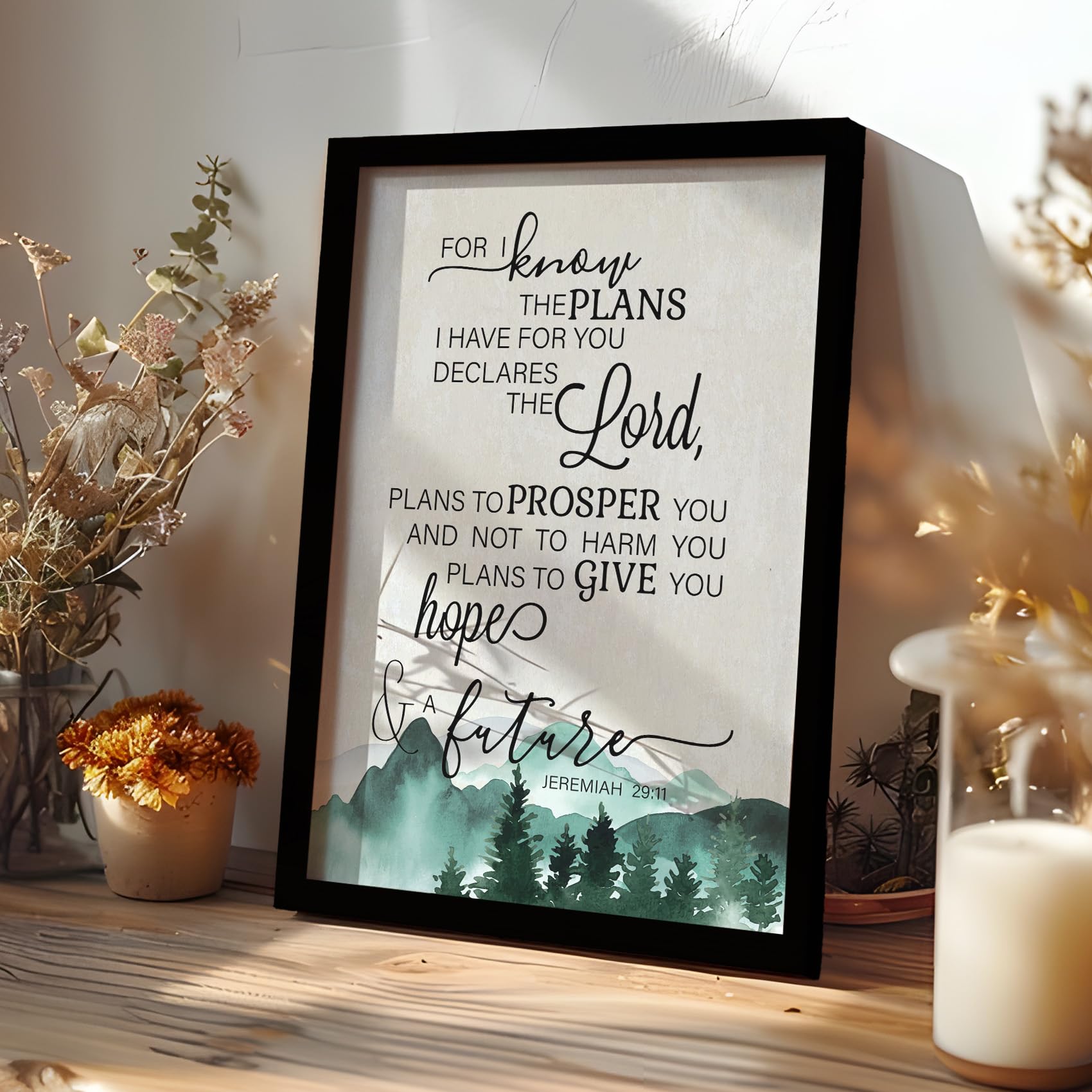 Phamte Christian Jeremiah 29:11 Framed Wall Art Prints Posters Decor, For I Know The Plans I Have For You Bible Verse Religious
