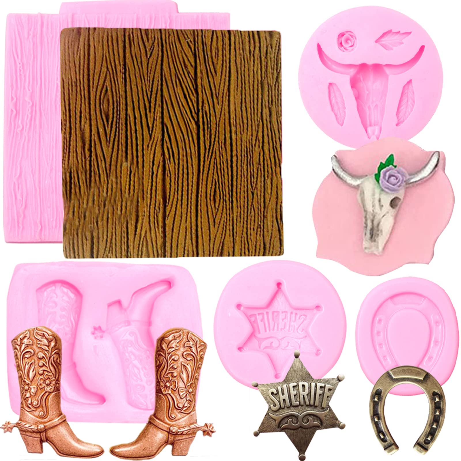 Bull Head Silicone Molds 5 Pcs, Horseshoe Bark Fondant Mold For Chocolate Resin Candy Cake Pop Cake Decoration, Cupcake Topper P