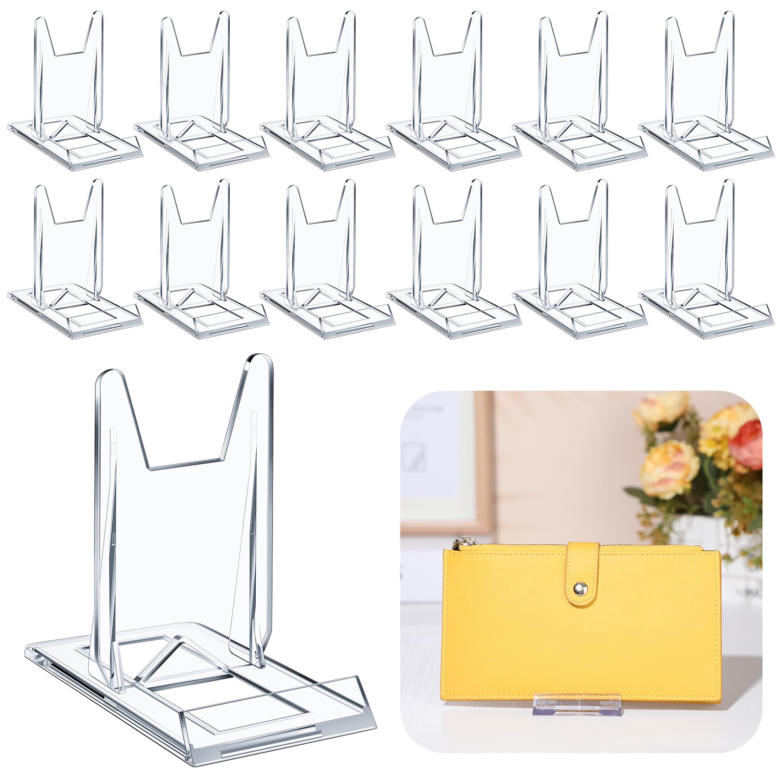 Memorywuu 12 Packs Adjustable Purse Display Stand Clear Acrylic Handbag Stand Holder for Wallet Purses Handbag Bag Jewelry Displ