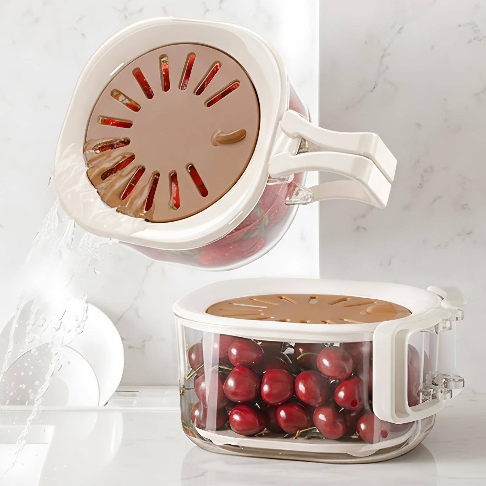Fruit Vegetable Washing Bowl with Strainer, Berry Lettuce Keeper for Fridge Refrigerator Organization, Portable Colander for Kit
