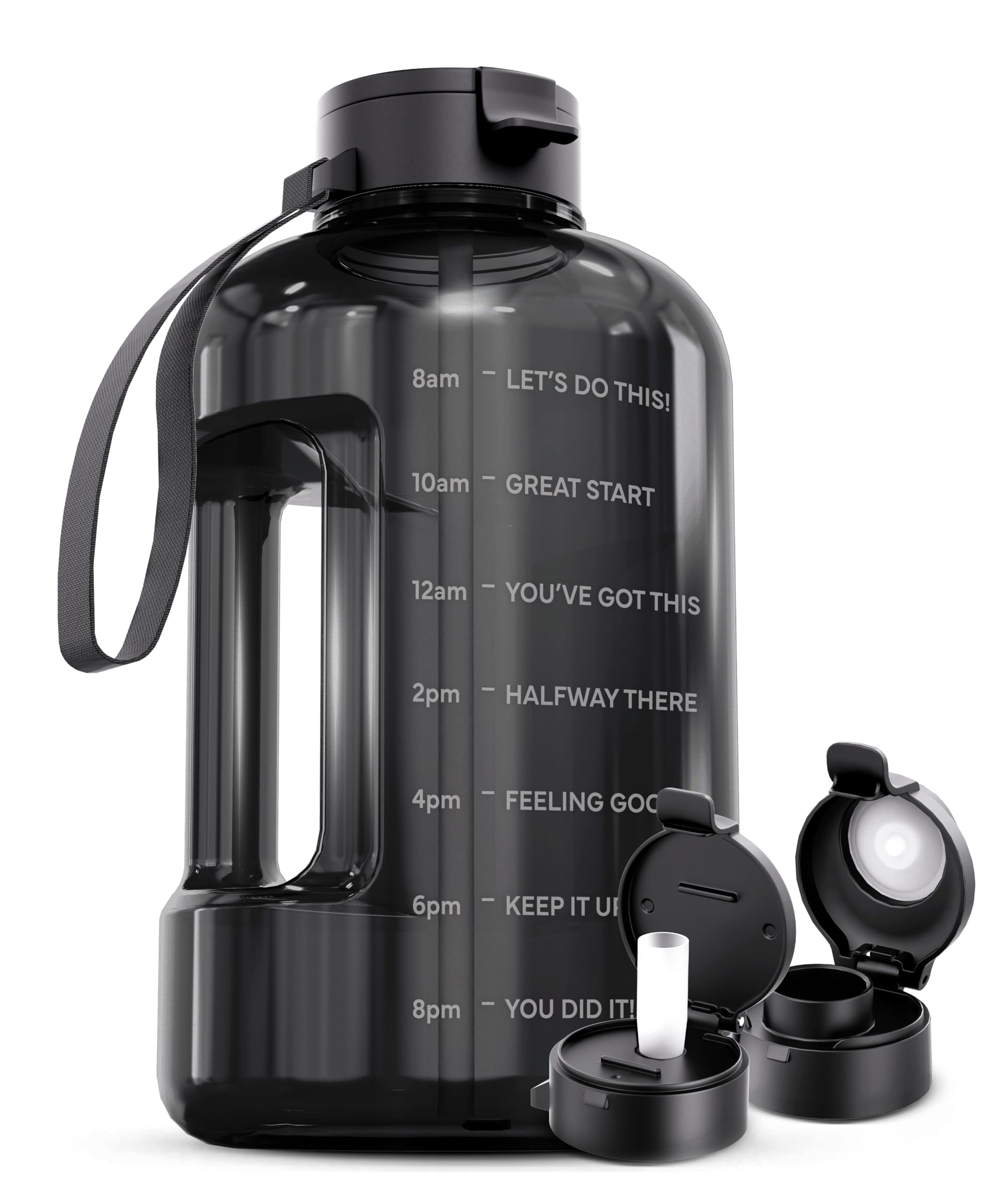 AQUAFIT 128 oz Water Bottle with Time Marker - Straw & Chug Lid - BPA Free 1 Gallon Gym Water Bottle with Handle - Big Gallon Ju