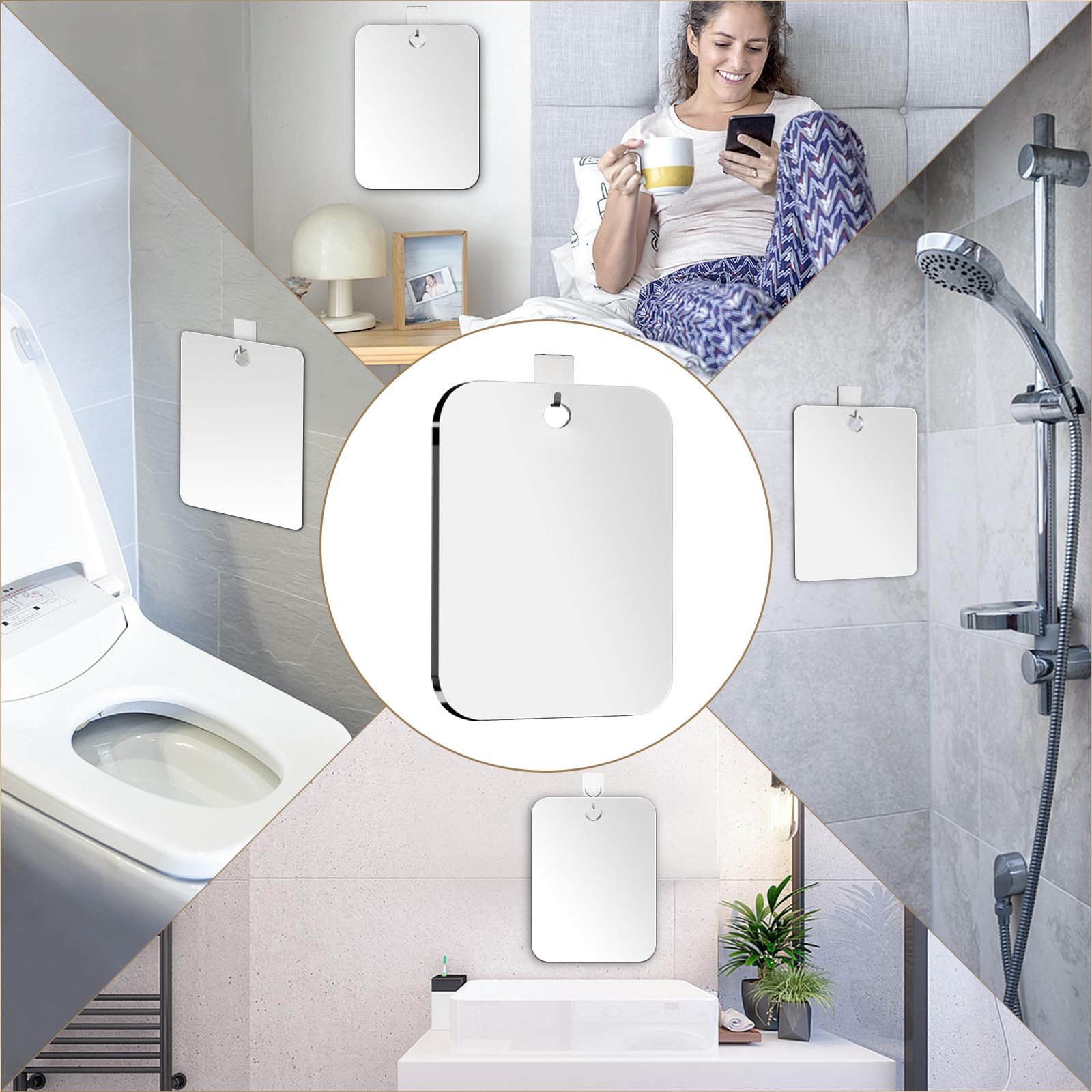 2 Pack Shower Mirror Fogless For Shaving, Larger 10.7X8 Inch Plexiglass Hand Mirror For Shower, Plastic Small Wall Mirror For Tr