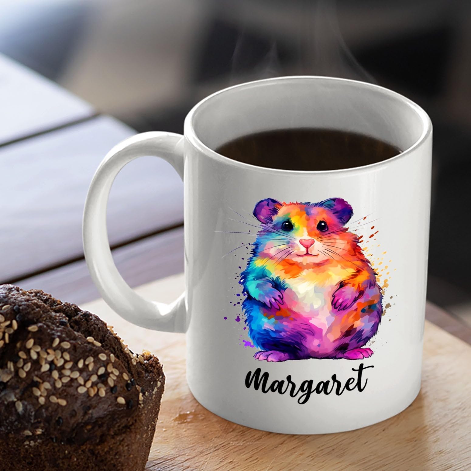 Hamster Coffee Mug Cup Gift With Custom Name, Personalized Hamster White Ceramic Mug 11 Oz 15 Oz, Unique Hamster Coffee Cup Gift