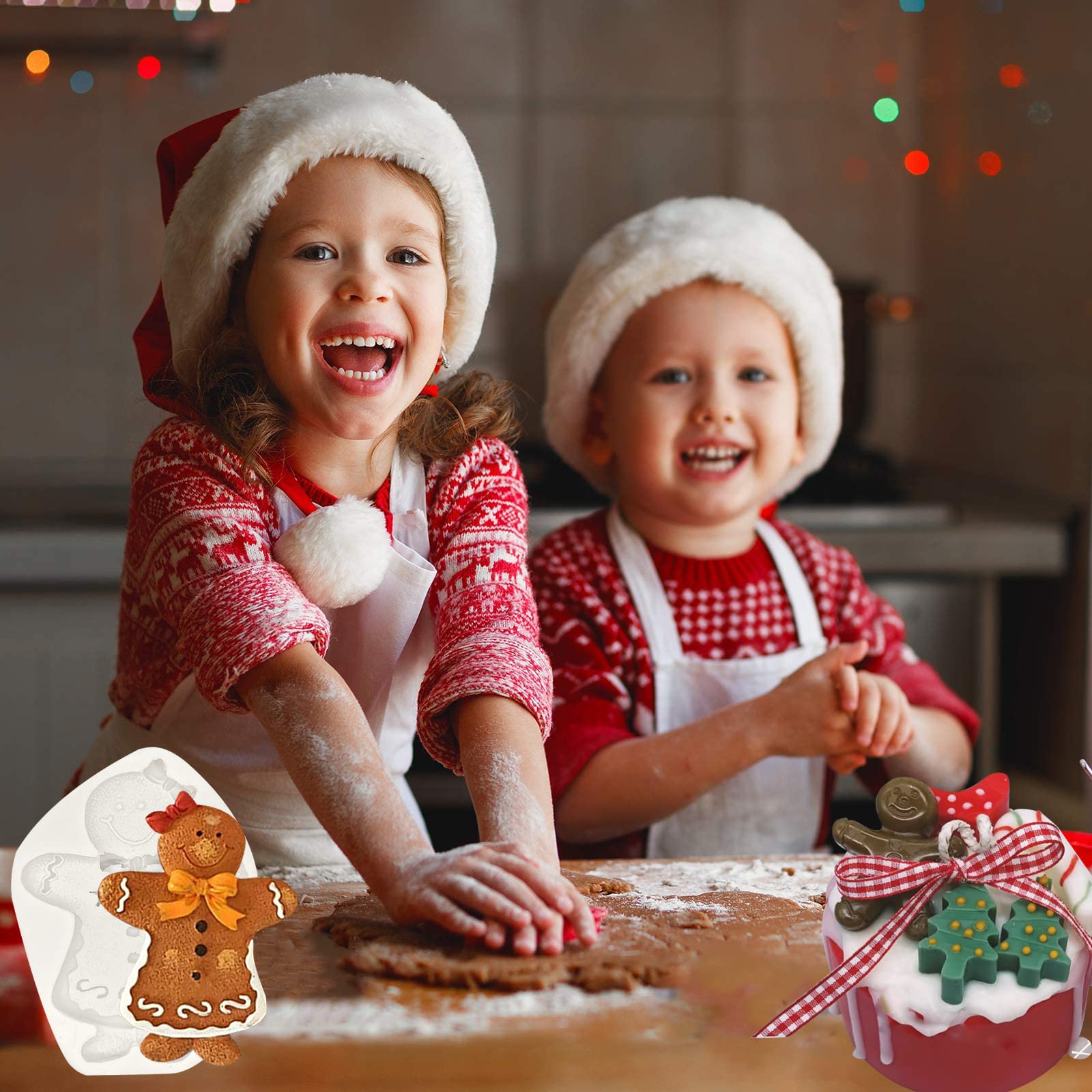 6 Pcs Christmas Fondant Molds, Gingerbread Man Chocolate Candy Silicone Mold, Kitchen Baking Cake Decorating Mold For Cupcake To