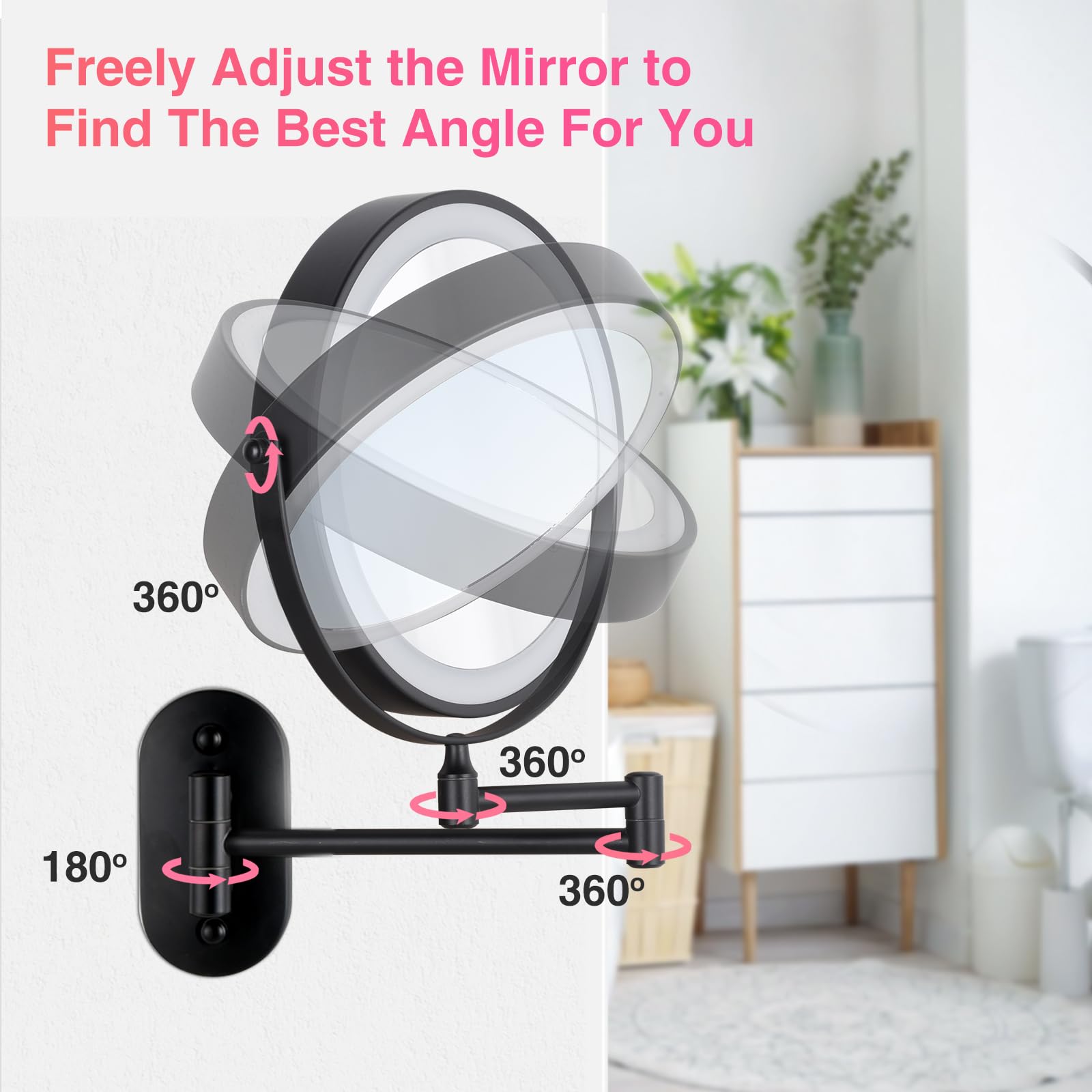 Greenfrom Magnifying Mirror With Lights 1X/15X Rechargeable: 8.5 Inch Wall Mounted Lighted Makeup Mirror For Bathroom