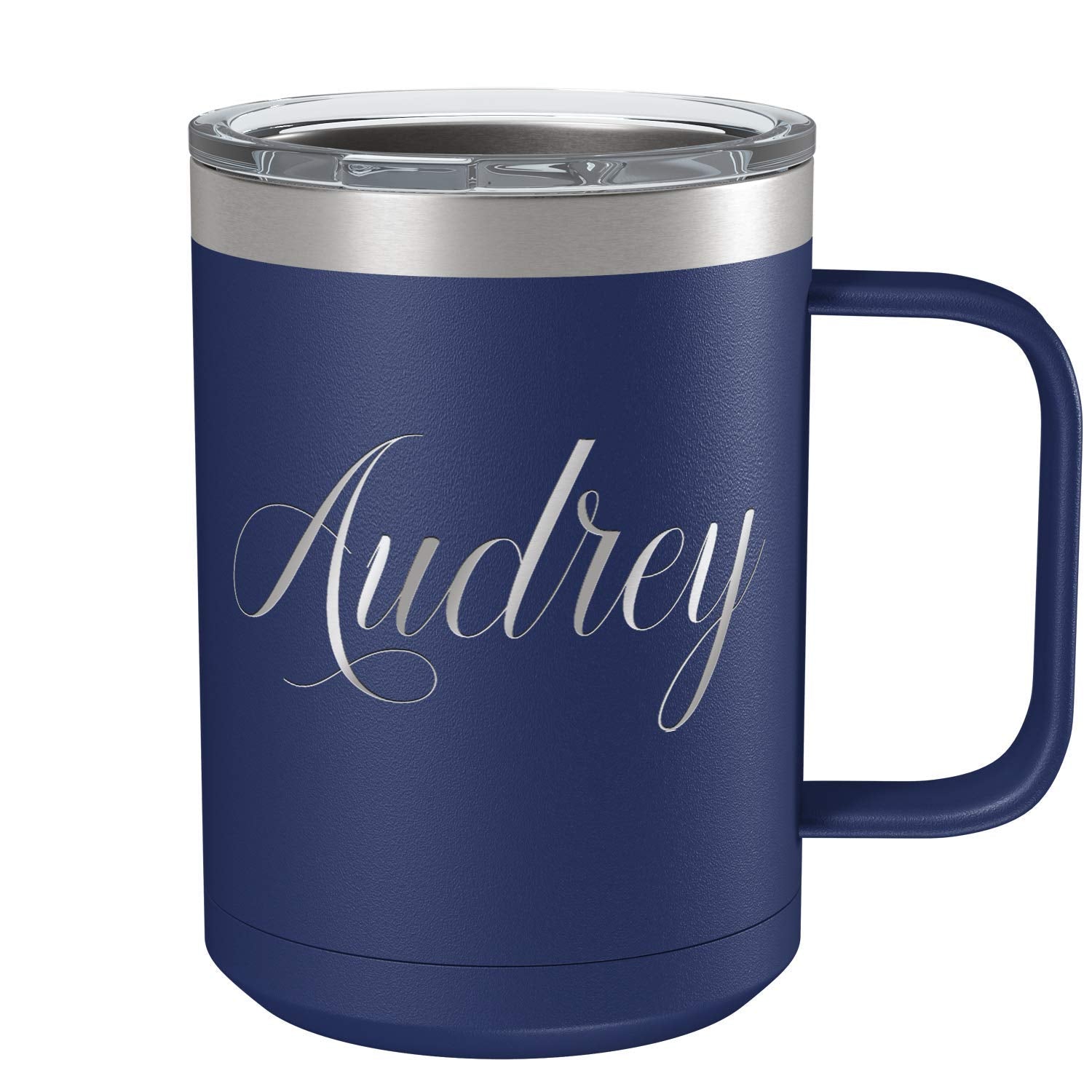 Personalized Coffee Mug Navy Blue Matte Finish 15 oz with Handle Custom Engraved Gift Stainless Steel Vacuum Insulated Cup