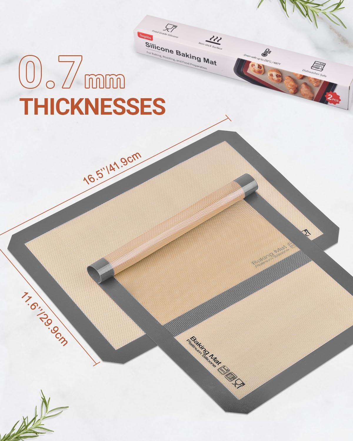 Silicone Baking Mat, Sopito Non Stick, Food Safe Platinum Silicone Cookie Baking Liners, Reusable 16.5'' X 11.6'' Oven Liners Sh