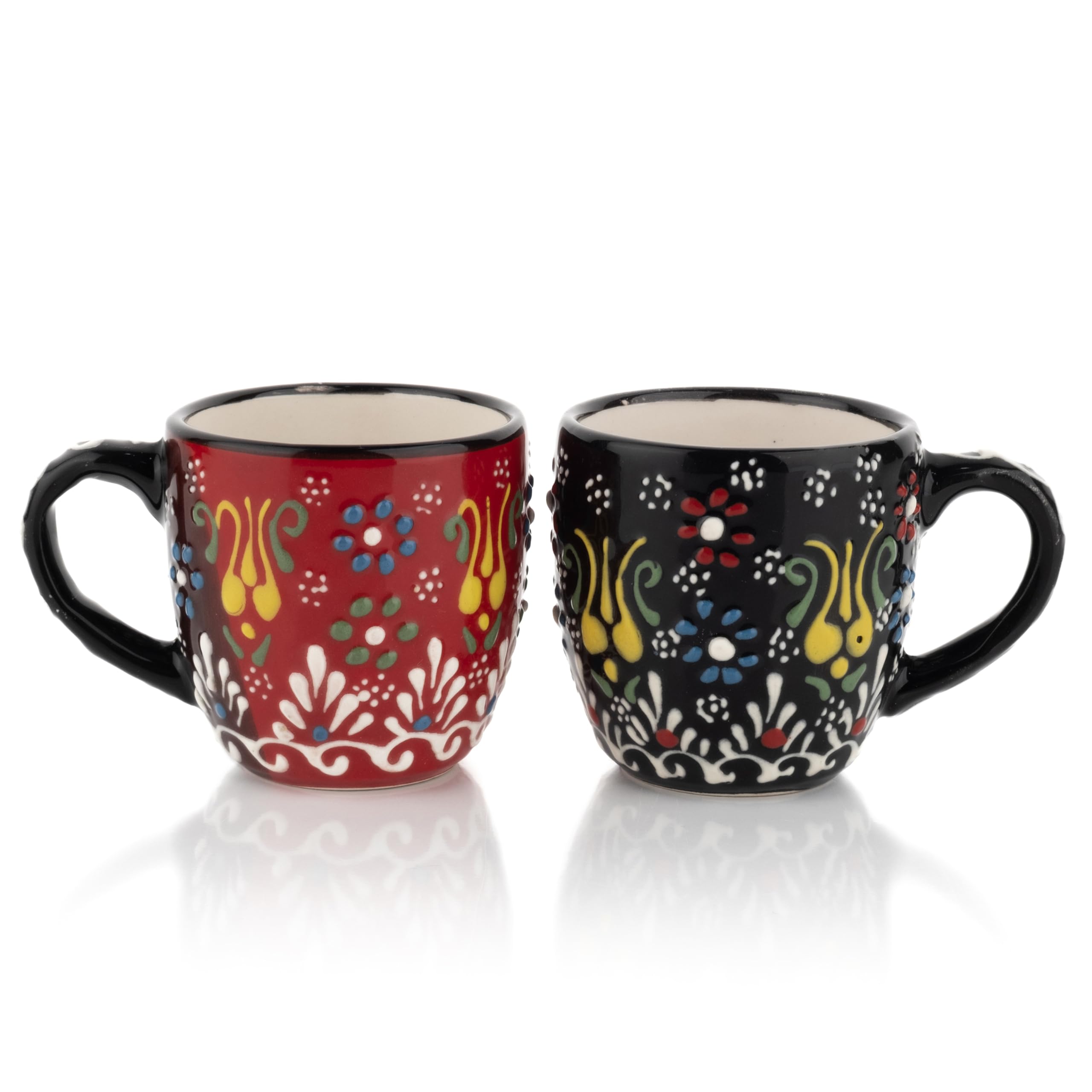 Espresso Cups Set of 2 | 4 oz Small Espresso Cups | Turkish Tea Cups | Demitasse Mugs with Handle | Modern Stackable Ceramic Esp