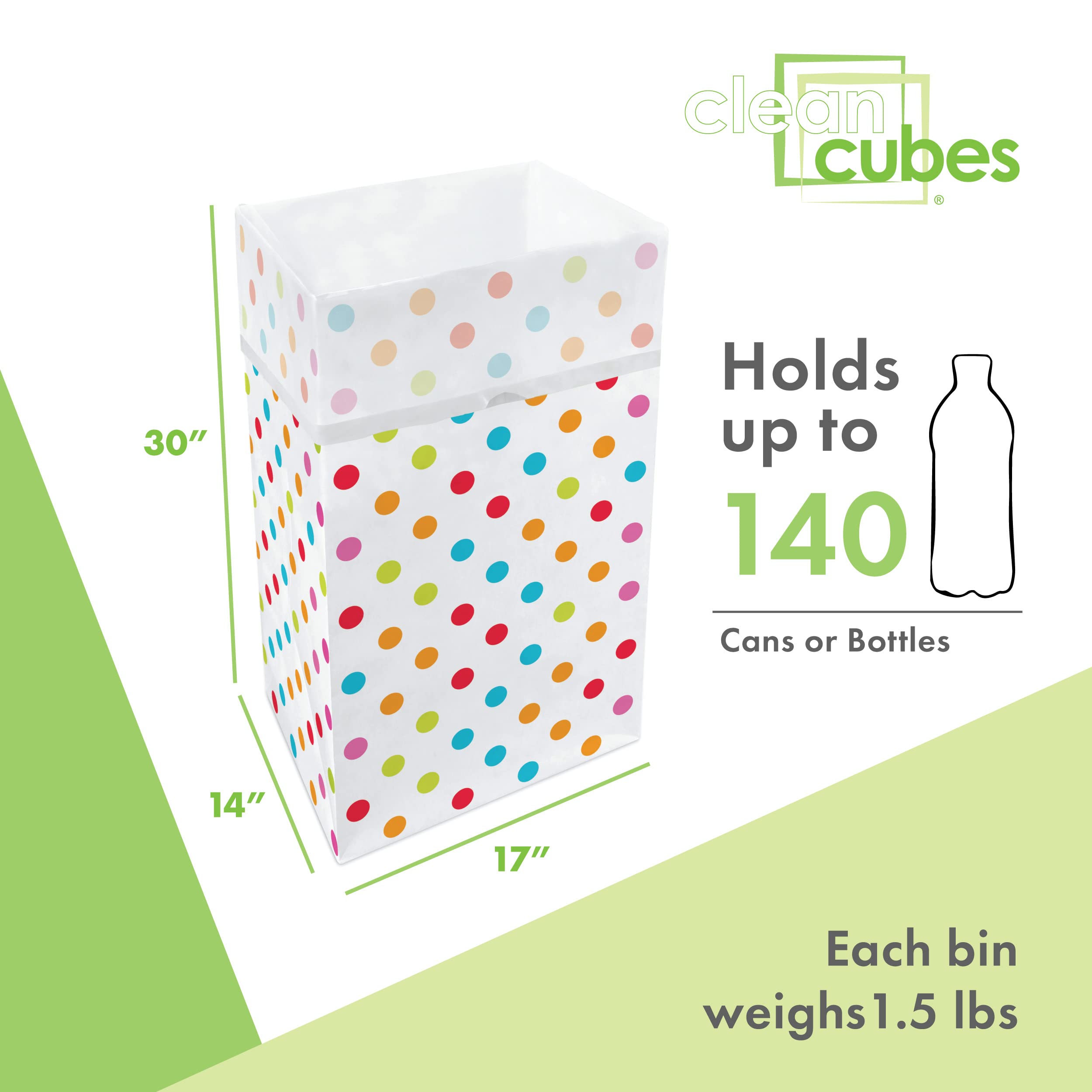 Clean Cubes 30 Gallon Disposable Trash Cans (3-Pack). Reusable Garbage and Recycling Bins for Parties  Events  and More (Polka Dot - 30 '' Tall x 14 '' Wide 17 '' Deep)