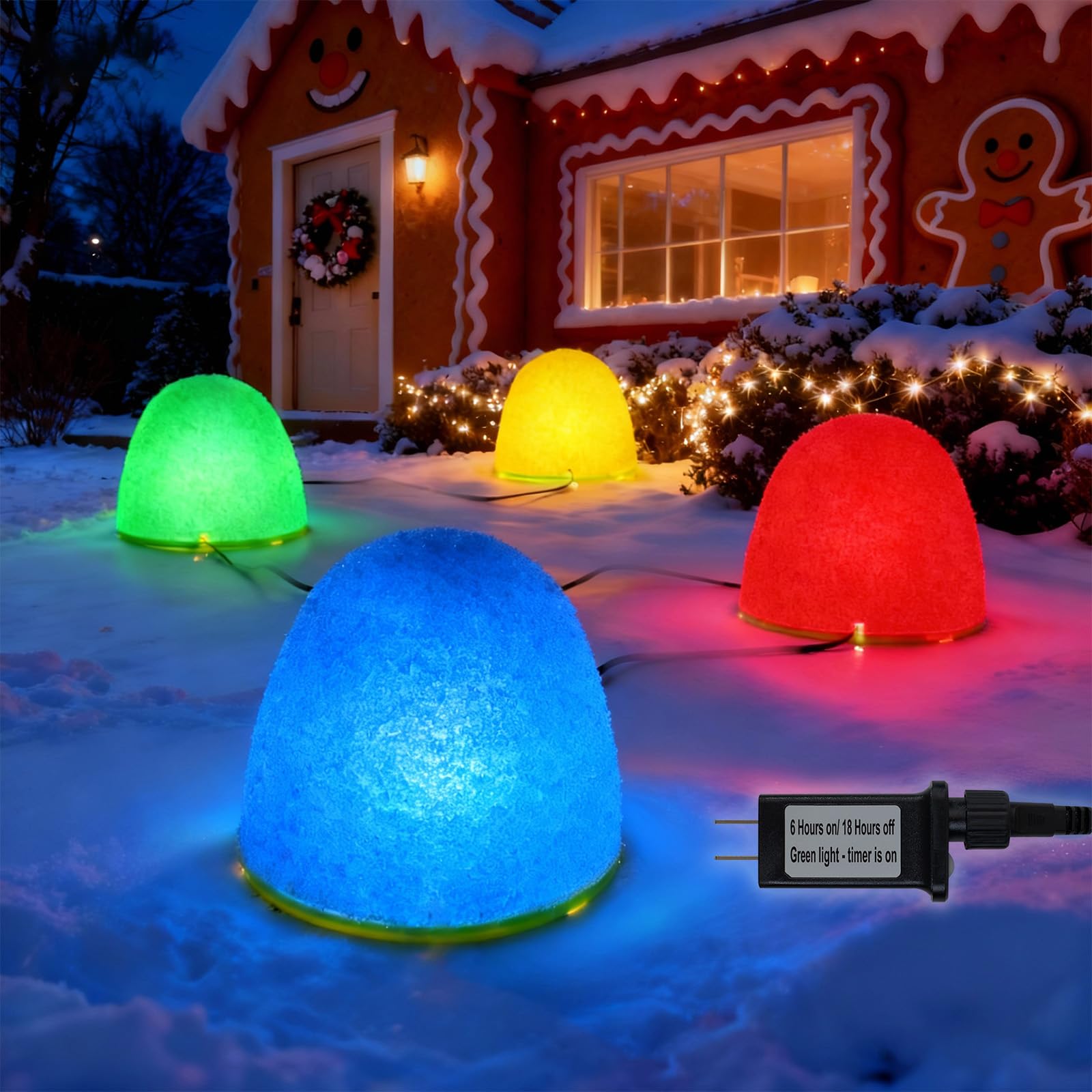 Illuminated Gumdrop Christmas Pathway Lights Outdoor Decorations, Connectable 4Pcs Light Up Gum Drop with Timer for Yard, Cute H