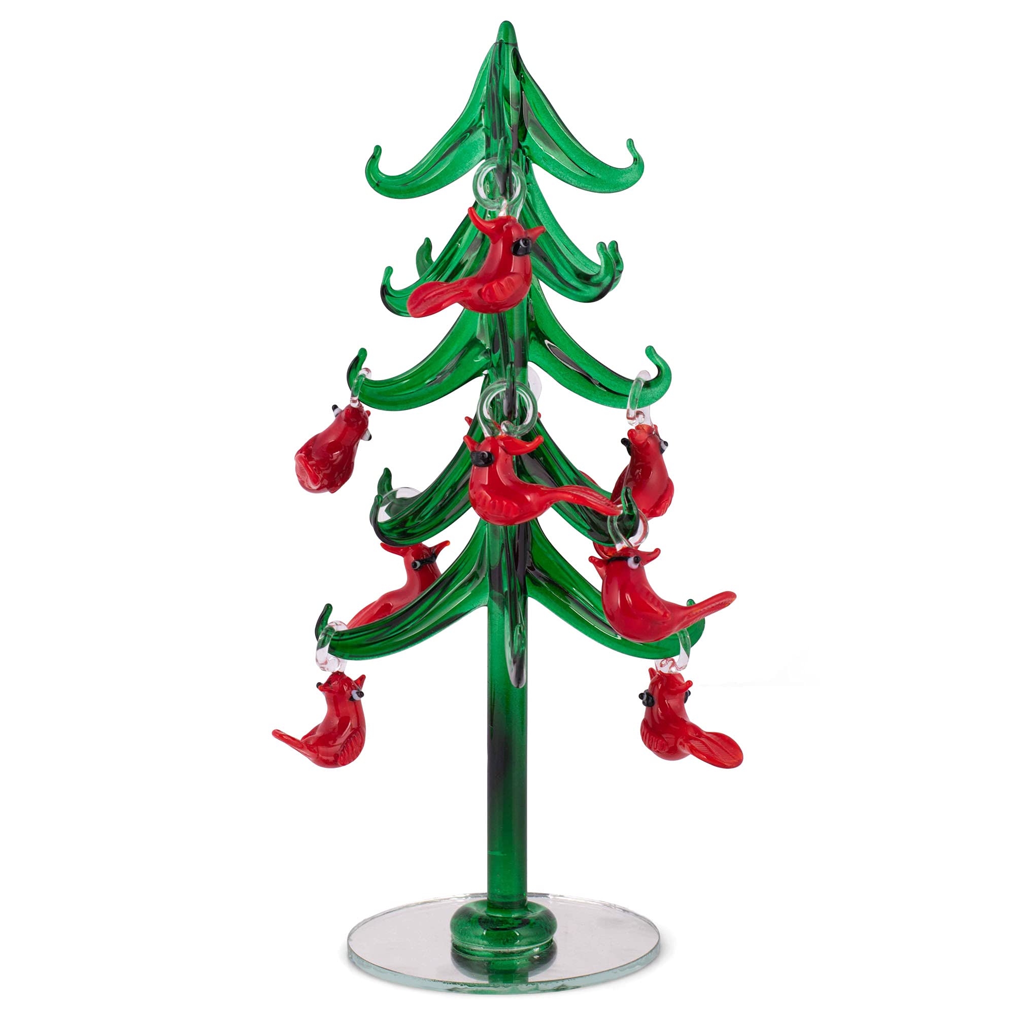 Red Carpet Studios Miniature Glass Christmas Tree with 9 Cardinal Ornaments, 9.5-Inches