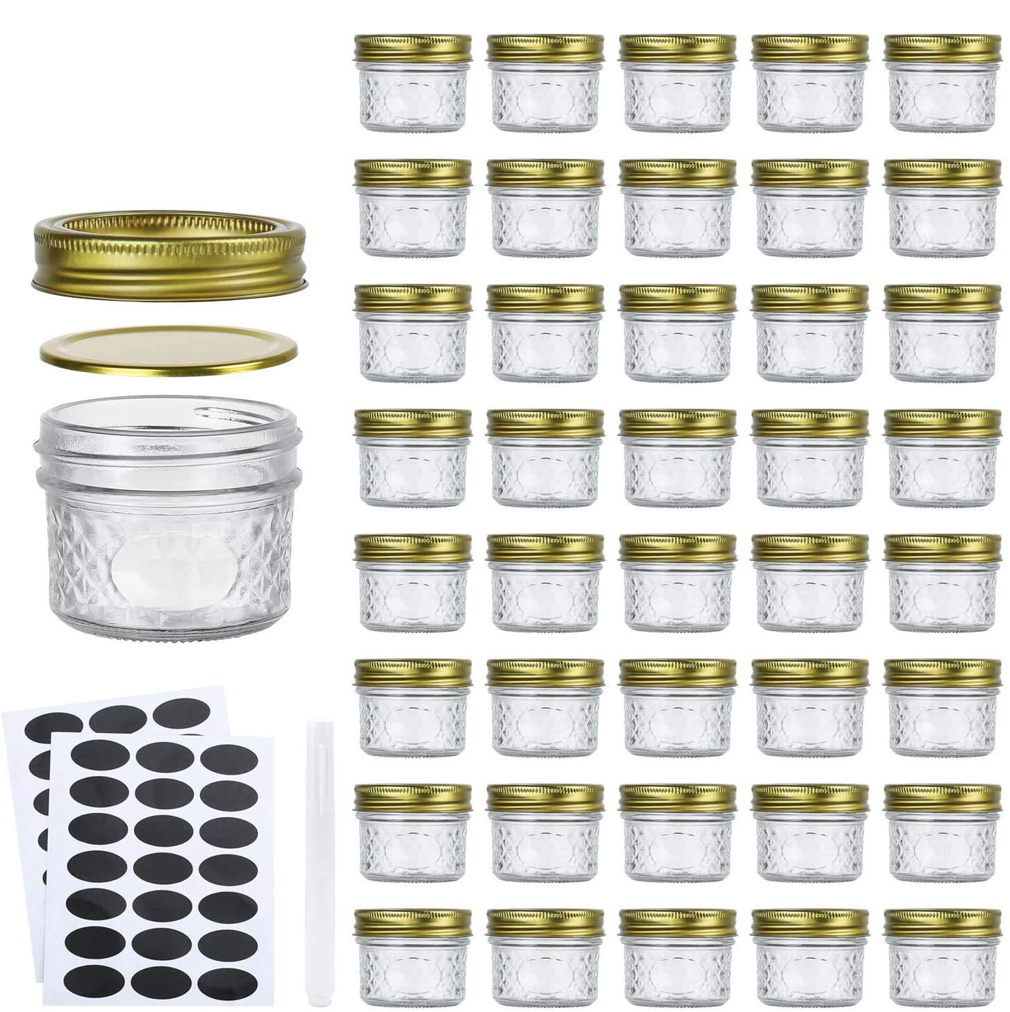 Encheng 4 Oz Glass Jars With Lids And Bands,Small Canning Jars For Caviar,Herb,Jelly,Jams,Mini Wide Mouth Mason Jars For Kitchen