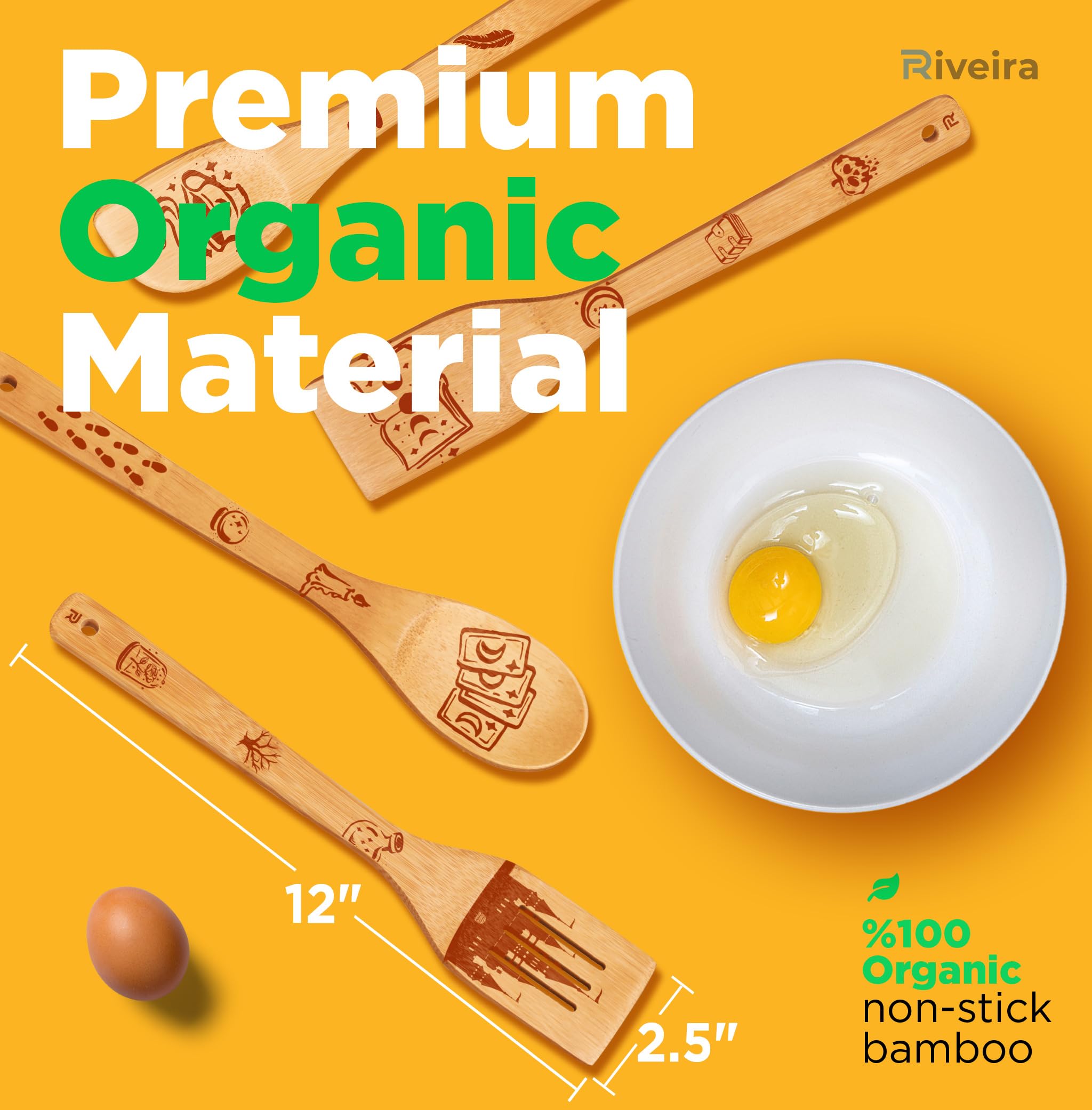Riveira Magic Wizard Gifts Organic Wooden Spoons For Cooking Utensils Set 6-piece - Christmas Gifts For Women Kitchen Utensils S