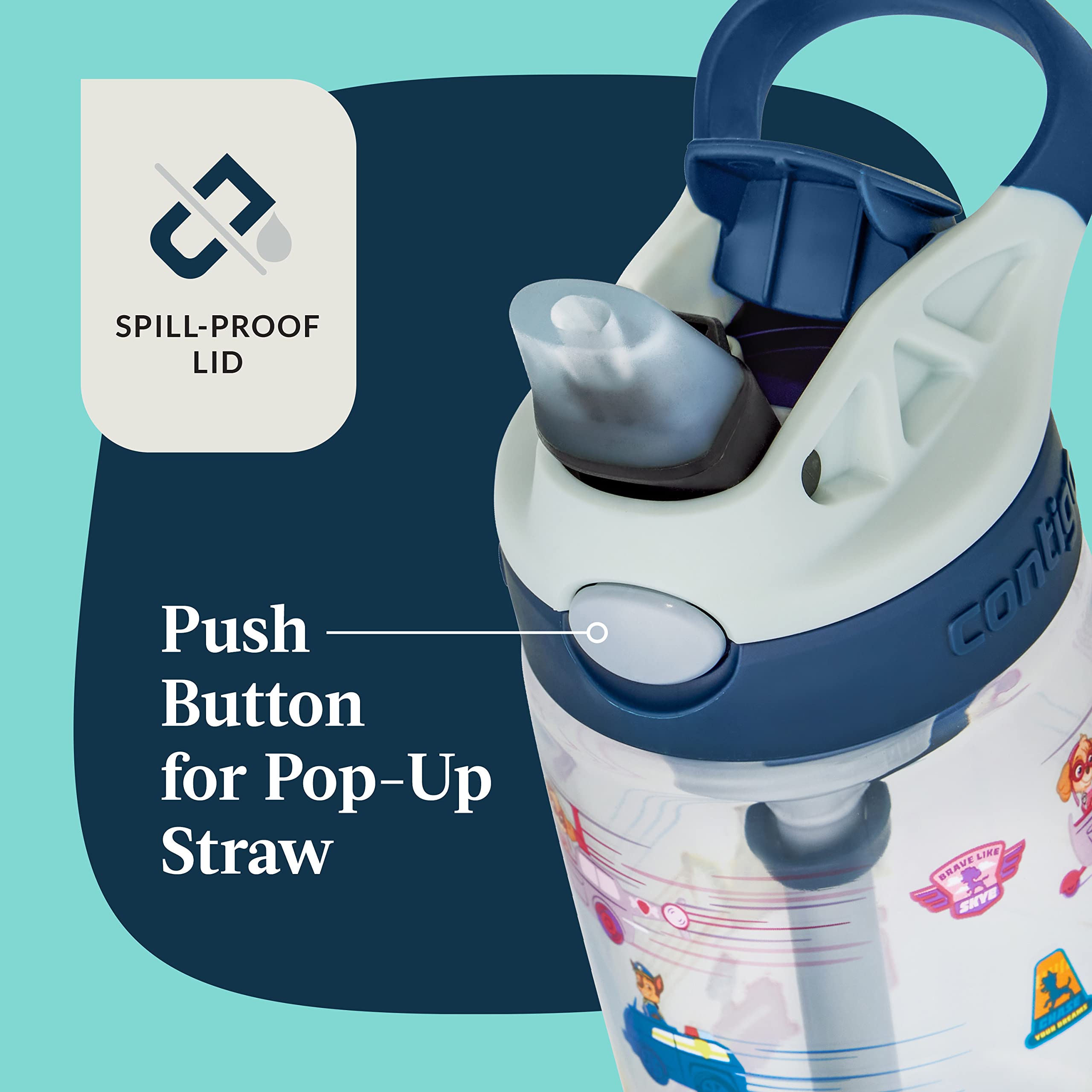 Contigo Paw Patrol Kids 14Oz Plastic Water Bottles, Aubrey Design With Spill-Proof Lid, Silicone Straw, 2-Pack, Convenient For T