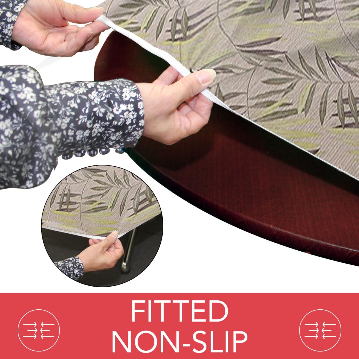 Covers For The Home Deluxe Elastic Edged Flannel Backed Vinyl Fitted Table Cover - Fern Pattern - Large Round Oblong Oval - Fits