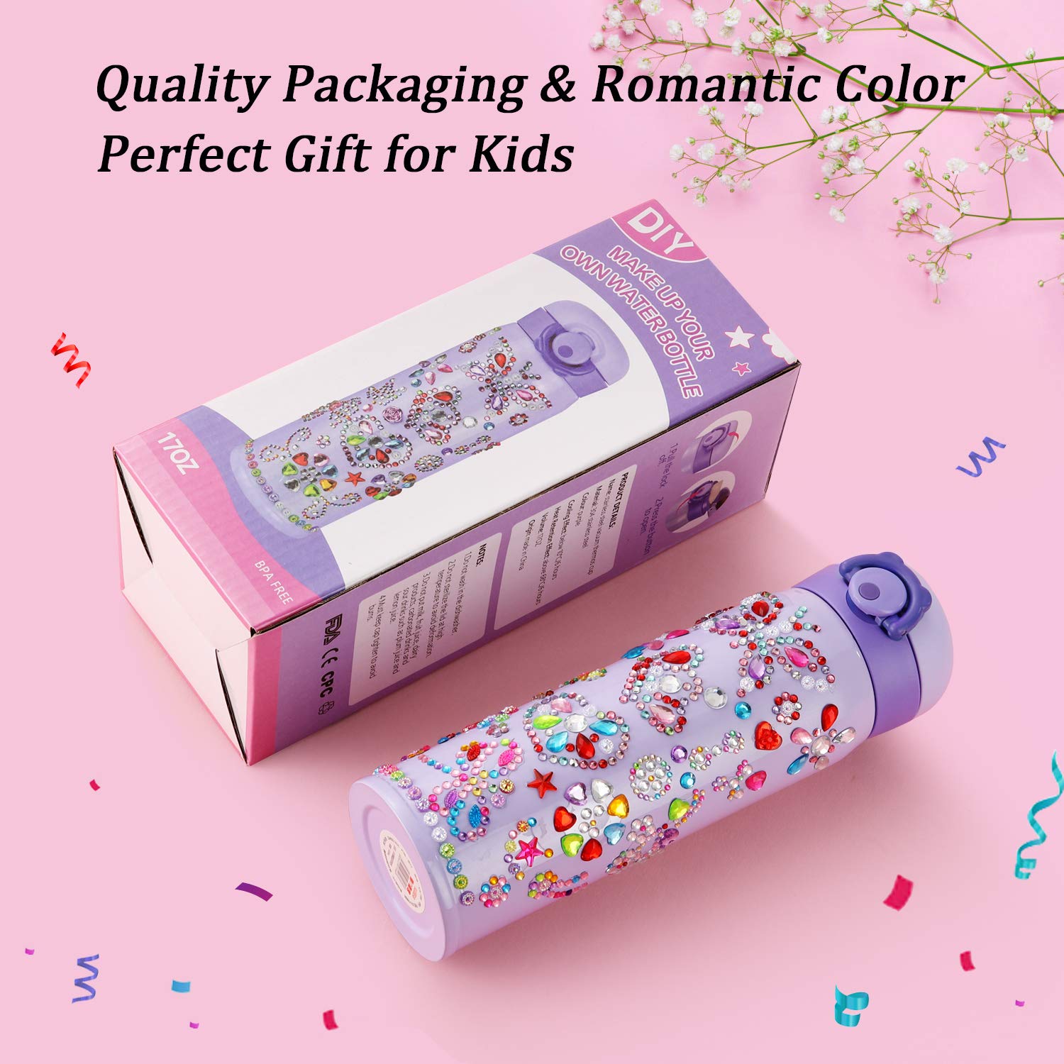 Hulaso Gifts For Girls Decorate Your Own Water Bottles With Rhinestone Glitter Gem Stickers - Valentine'S Day Gift Girls Diy Art