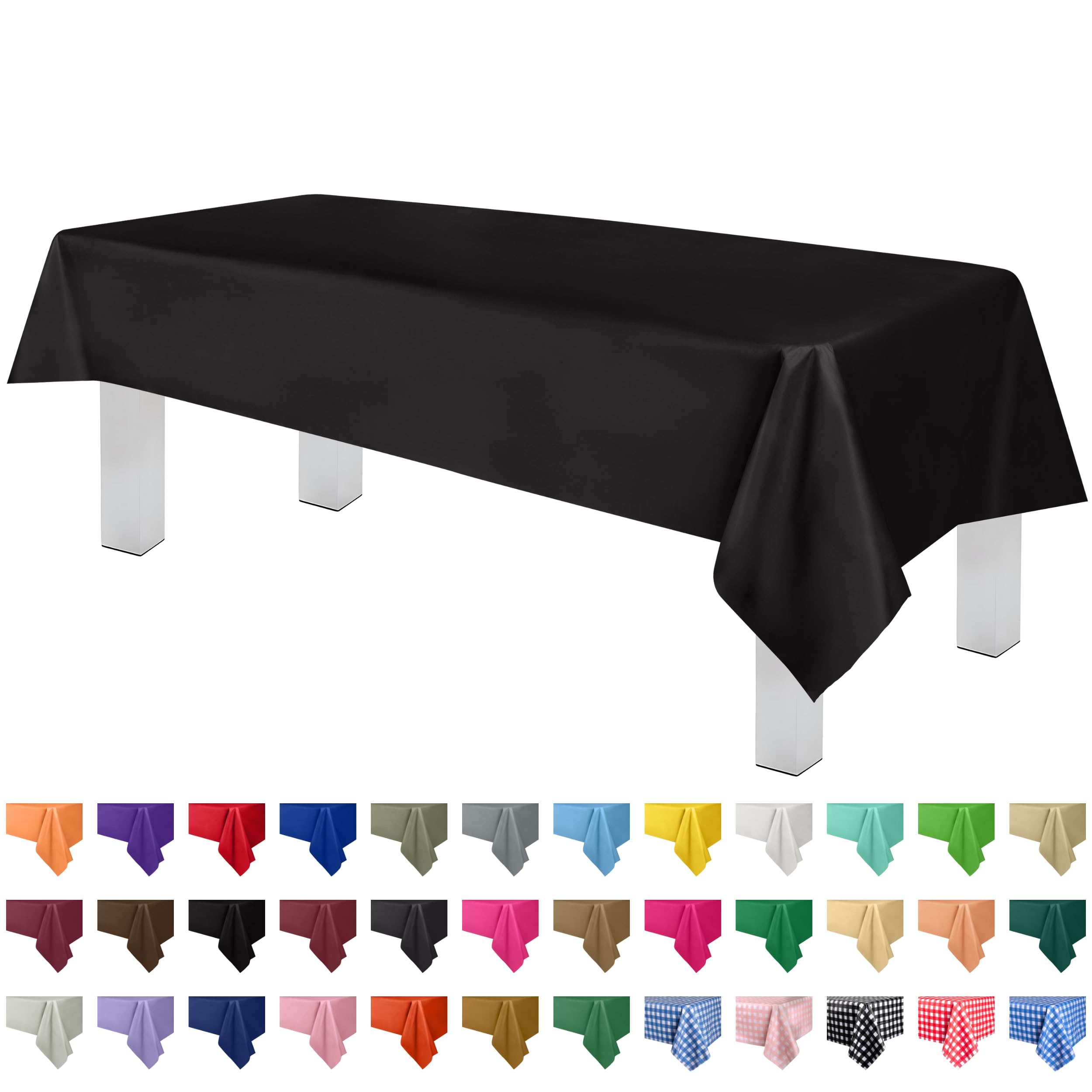 Grandipity Black Plastic Table Cloth Disposable (6 Pk) 54In X 108In Plastic Tablecloths For Rectangle Tables - Premium Party Tab