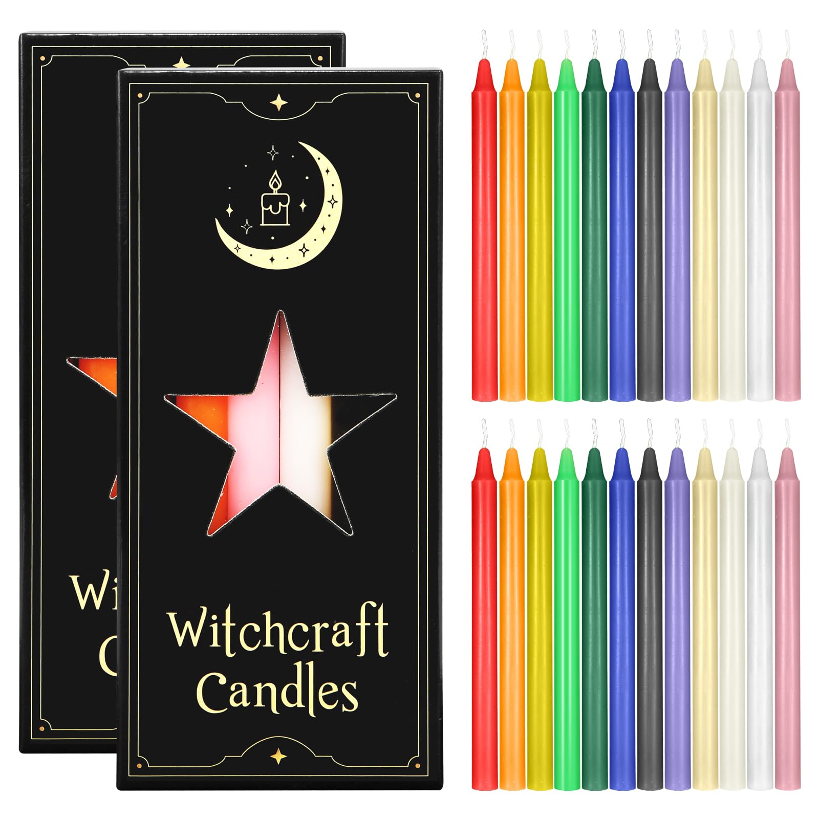 Likejarcand 24 pcs Colored Candle Chime Candle,Spell Candle Unscented Colored Candles Mini Taper,16cm-6.5Inch Tall 0.4 Inch Diam