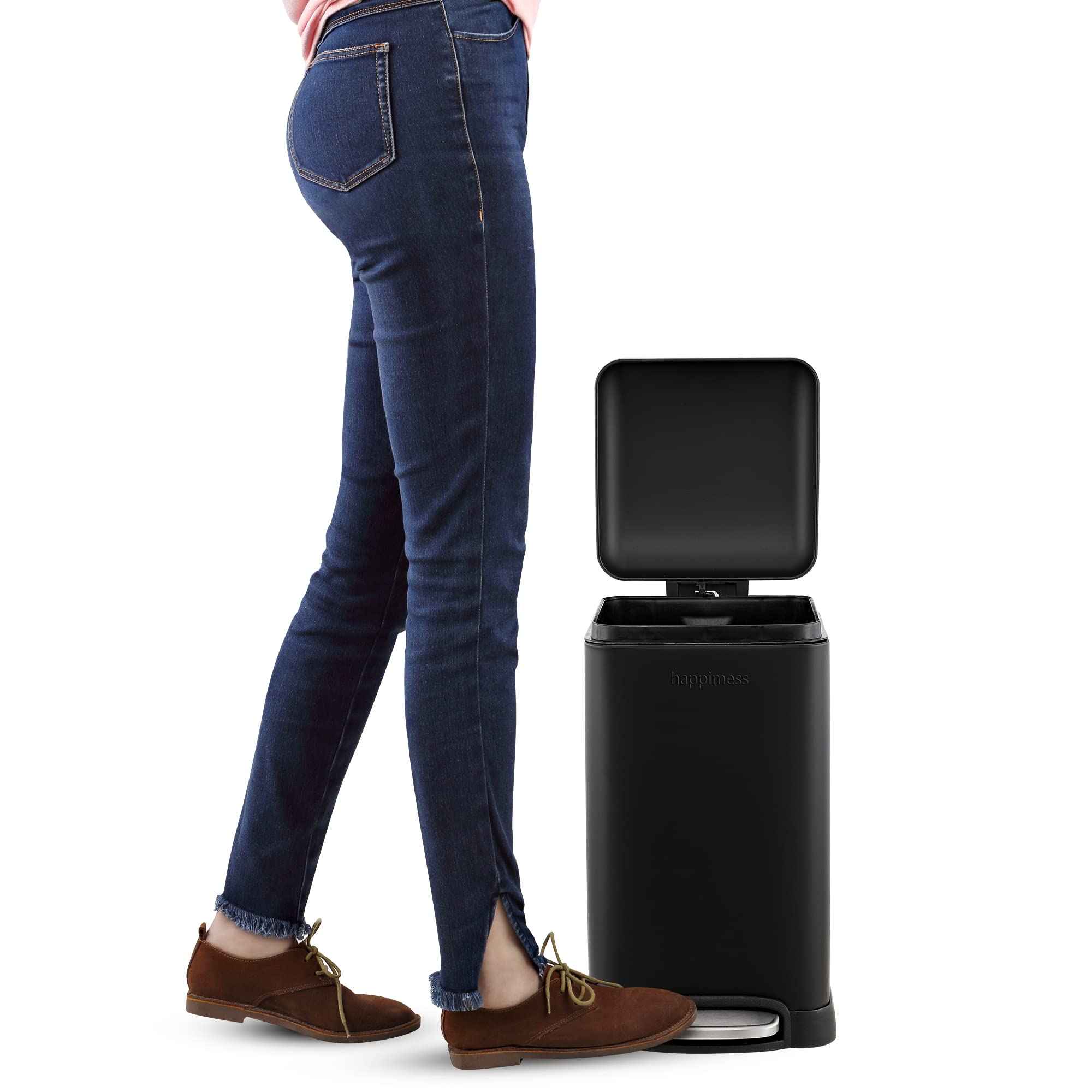 Happimess Hpm1012B Betty Retro Mini 3.2-Gallon Step-Open Trash Can With Soft-Close Lid, Modern, Minimalistic, Fingerprint Proof