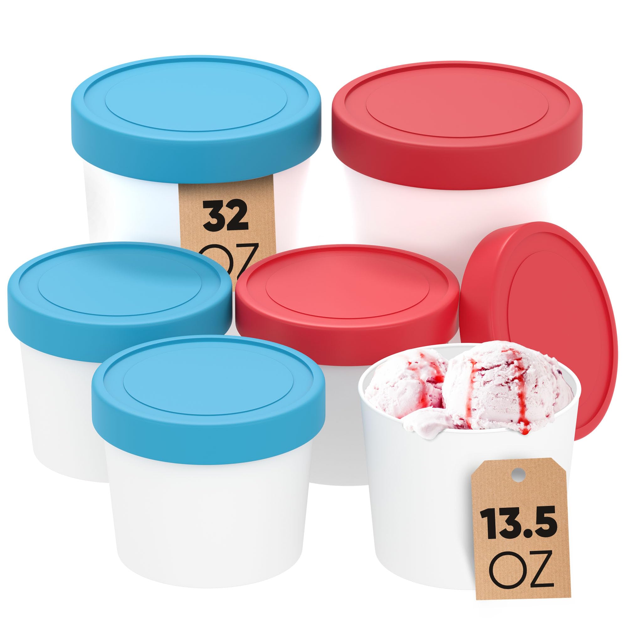 Starpack Ice Cream Containers For Homemade Ice Cream (6 Pcs) - Reusable Ice Cream Containers With Lids - Ice Cream Storage Conta