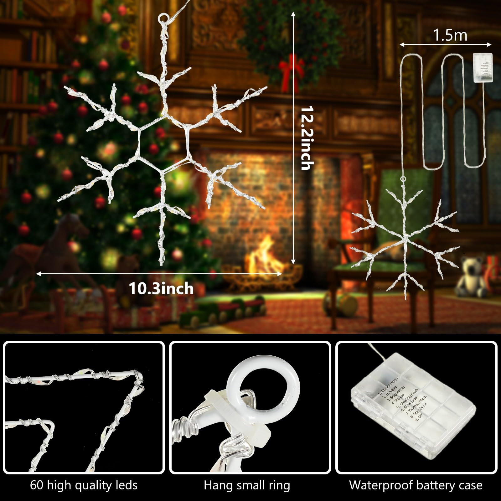 Tuanse 8 Pcs Christmas Silhouette Window Lights Christmas Snowflake Lights with Remote Control LED Lighted Snowflake Decorations