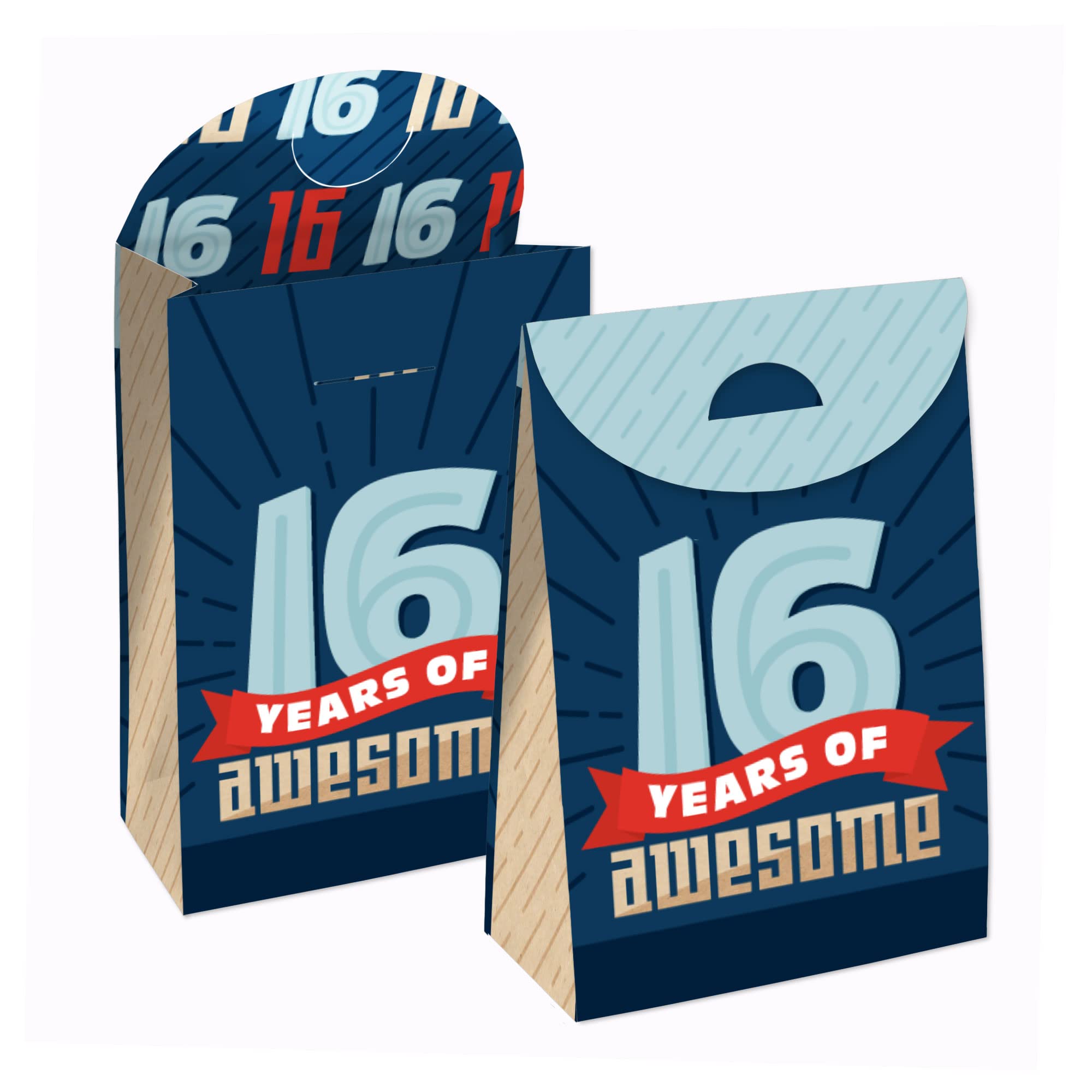 Big Dot Of Happiness Boy 16Th Birthday - Sweet Sixteen Birthday Gift Favor Bag - Party Goodie Boxes - Set Of 12