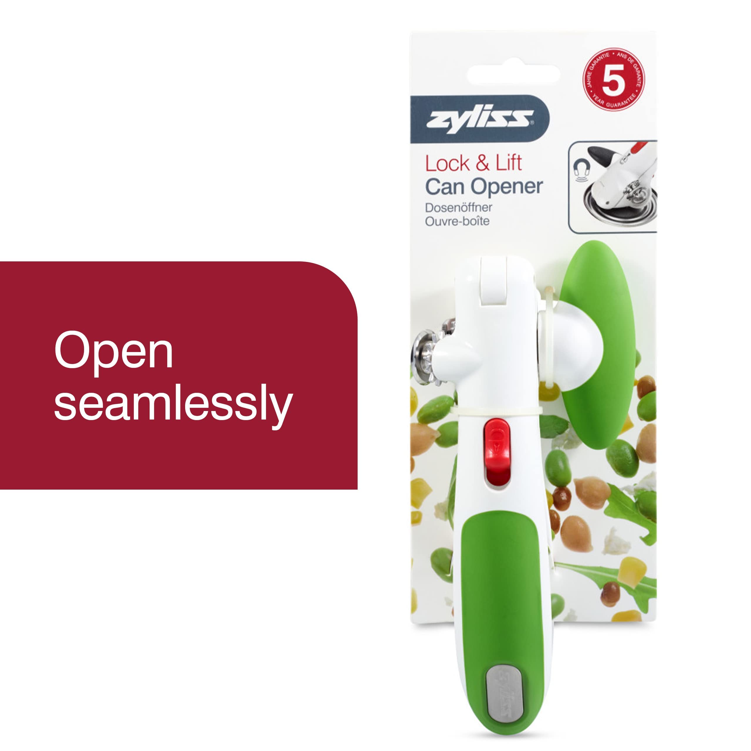 Zyliss Lock N' Lift Can Opener - Manual Can Opener With Built-In Magnet - Safety Can Opener With Stainless Steel Wheel - Handhel