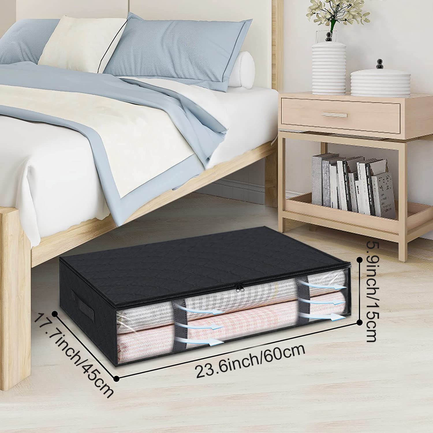 ASANMEYO Under Bed Storage Containers, 4-Pack Large Underbed Storage Bags Organizer, Thick Fabric Storage Bins with Clear Window