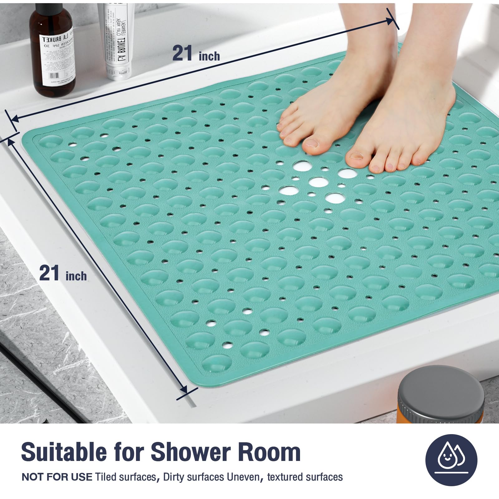 Naoloture Square Shower Bathtub Mat Non Slip For Inside Shower Mars Green 21X21 Inch, Shower Stall Mats For Bathroom Floor, Soft