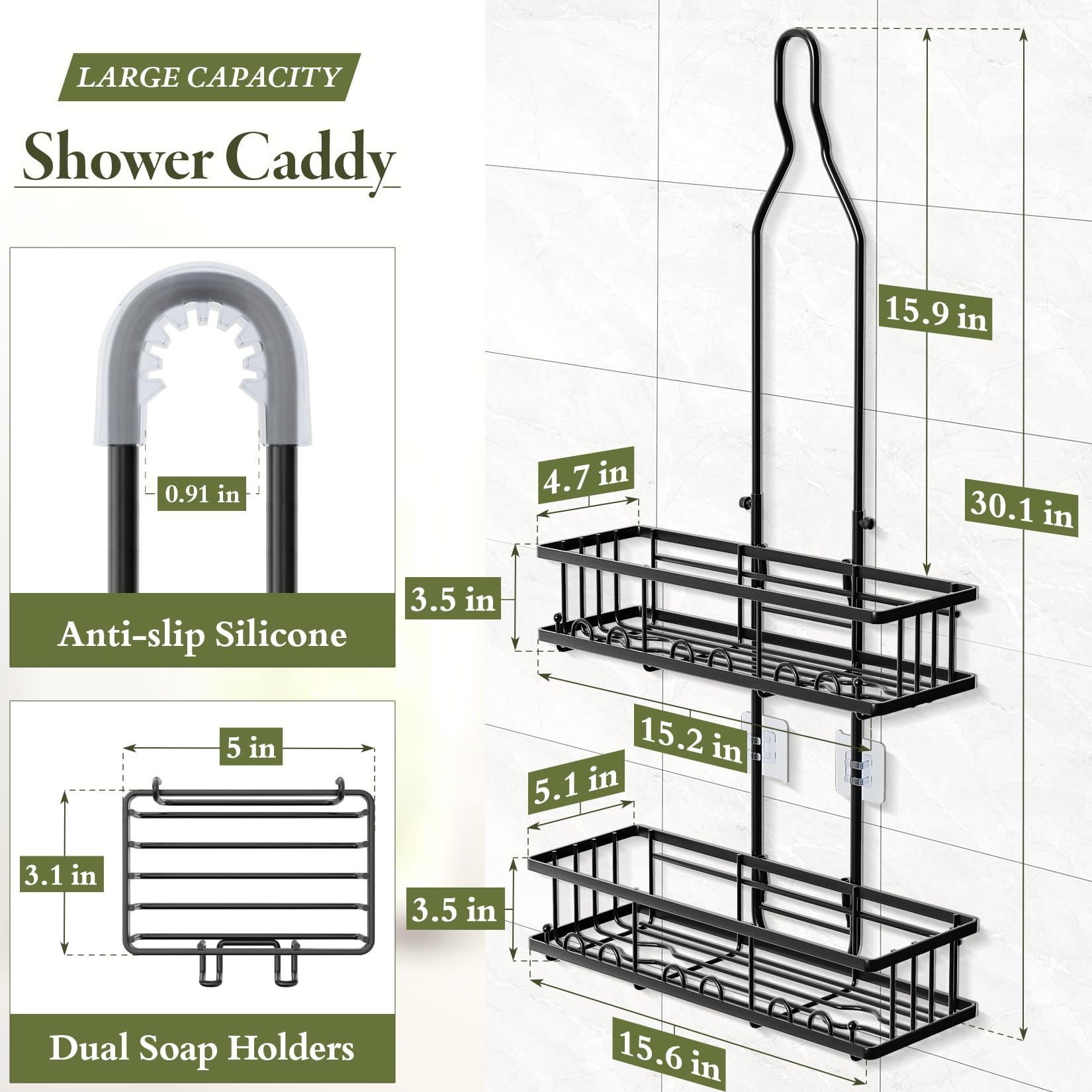 Skyapex Shower Caddy Hanging: Adjustable Height No Blocking To Shower Head - Black Shower Caddy Over Showerhead Shower Organizer