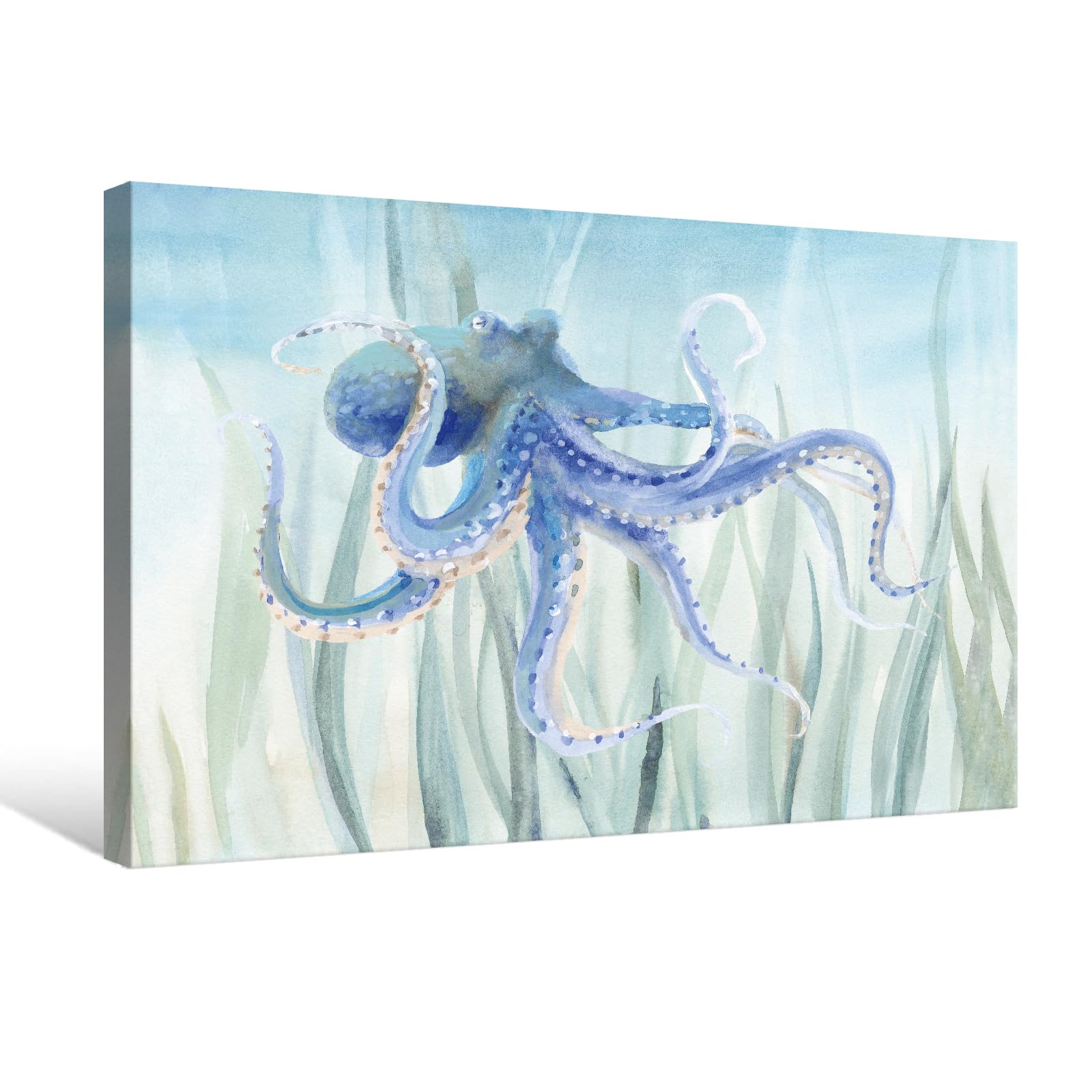 Ocean Wall Decor Under The Sea Blue Octopus Canvas Wall Art for Bathroom Coastal Decor for Home Nautical Prints for Bedroom Kitchen Restroom 36x24Inch