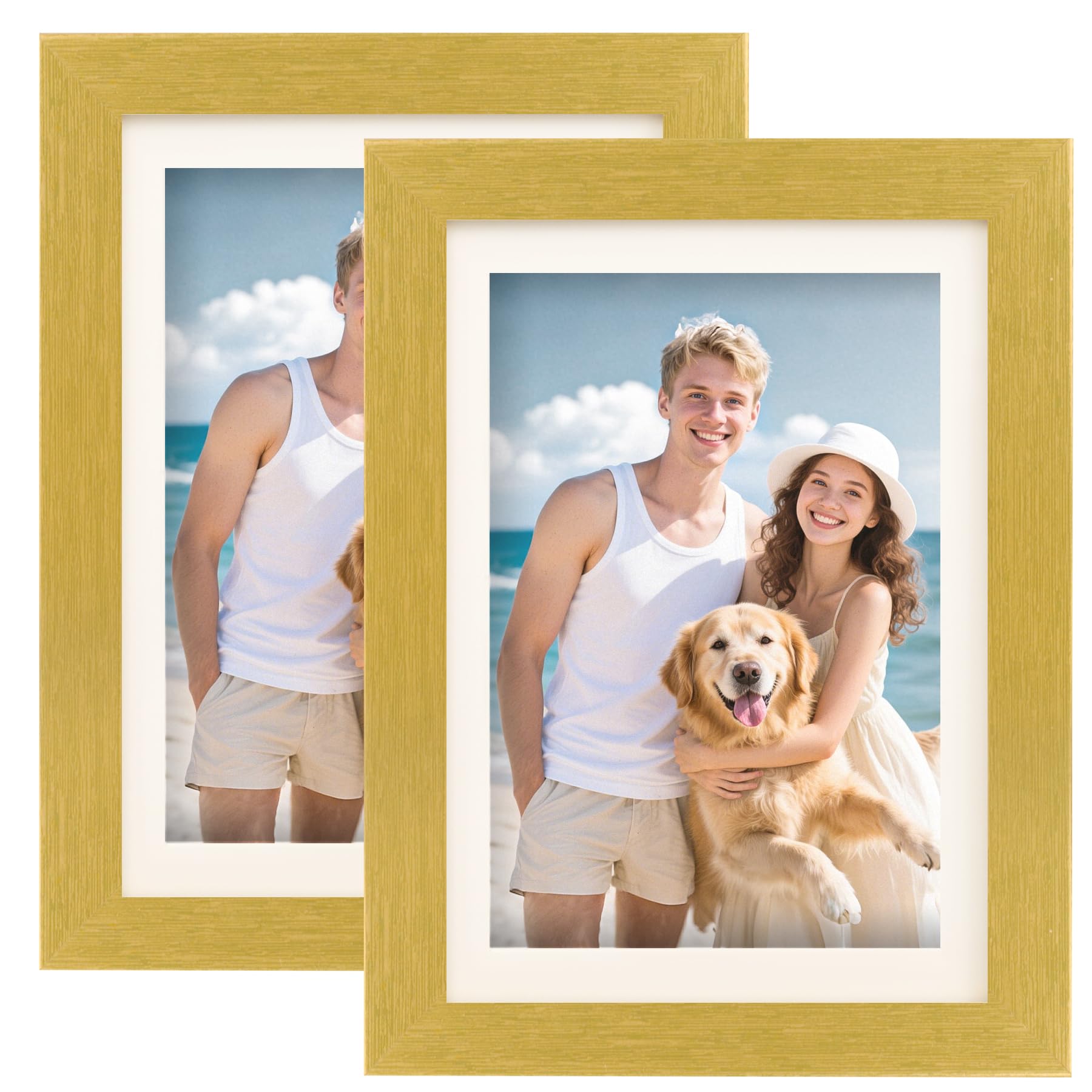 TOFOREVO Picture Frames 5x7 Set of 2 Distressed Gold Wood Grain Photo Frame for Gallery Wall Mounting or Tabletop Display