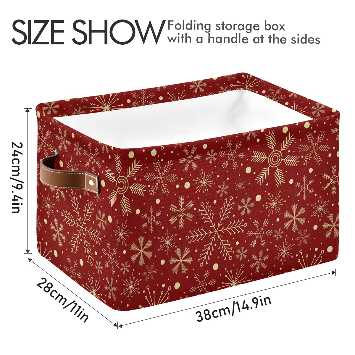 Senya Christmas Basket, Large Foldable Storage Basket With Handles Christmas Snowflakes On Dark Red Fabric Collapsible Storage B