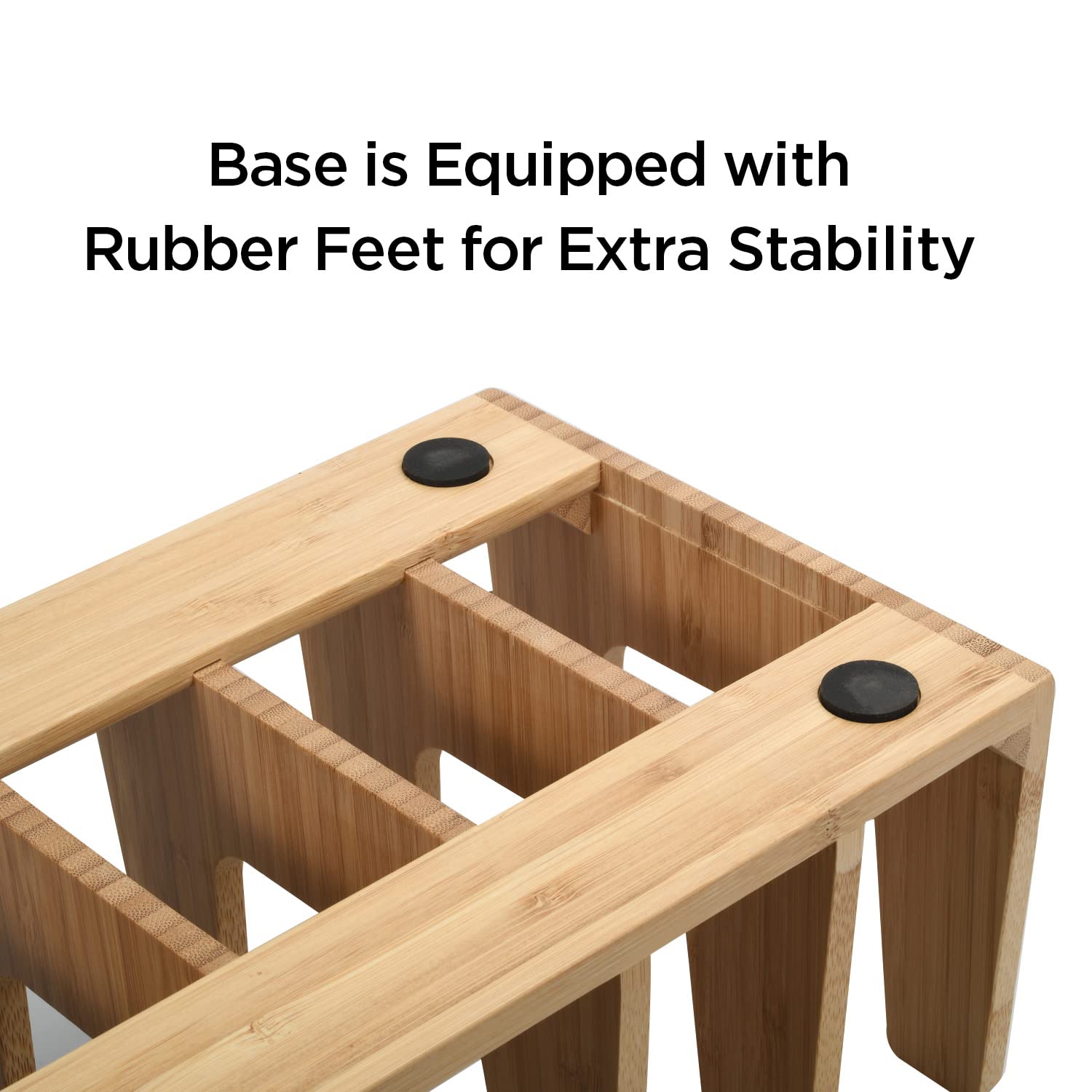 Mobilevision Bamboo Pot Lid Holder Organizer For Storage In Cabinets Or Kitchen Countertops, 6 Sections