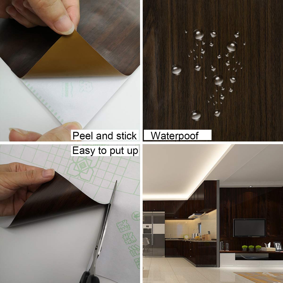 Dark Brown Wood Grain Wallpaper Faux Walnut Wood Contact Paper Self-adhesive Wood Stickers for Furniture Waterproof Wallpaper Pe
