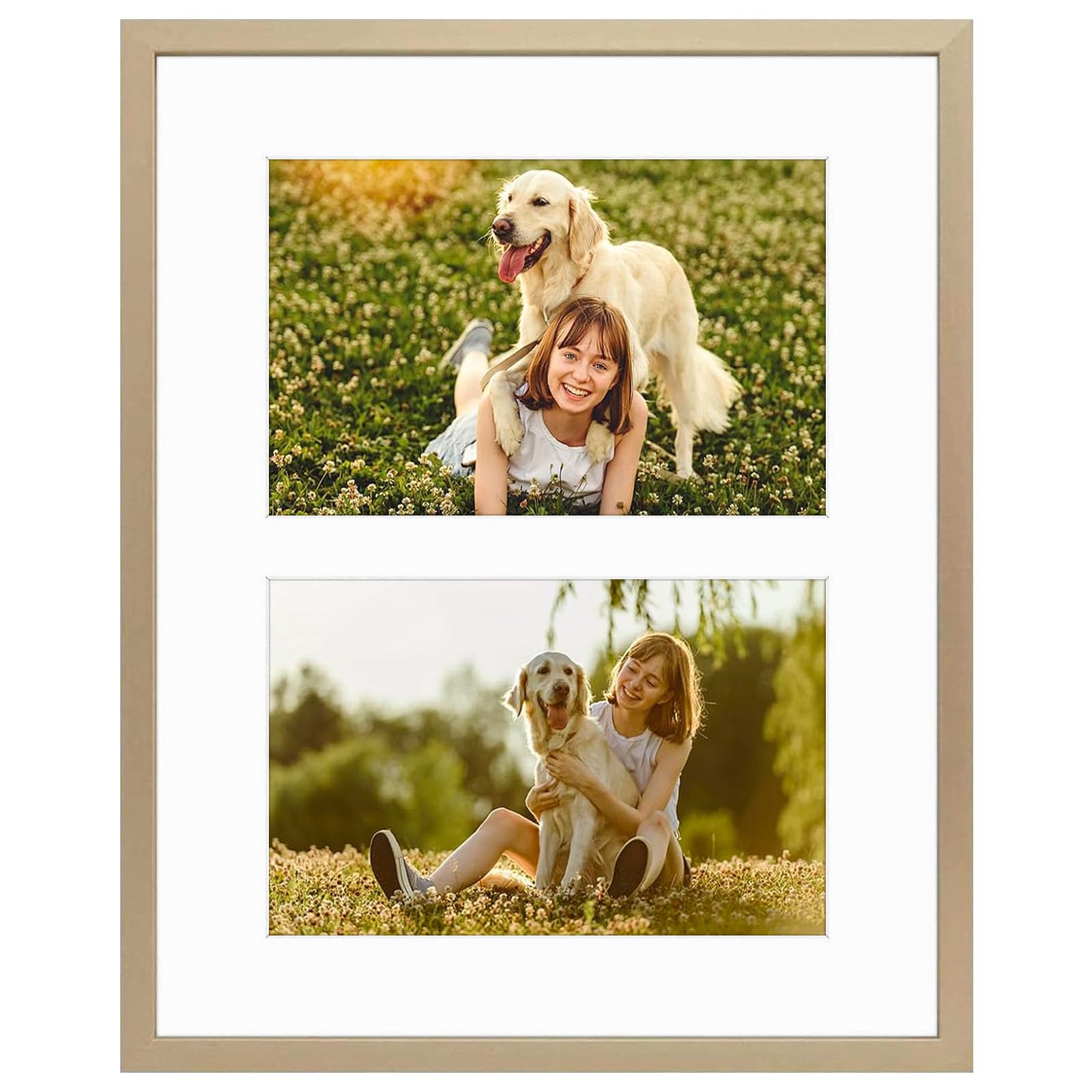 Golden State Art, 4x6 Aluminum Collage Frame, Displays 6x4 Pictures With 2 Openings Mat or One 8x10 Photo, Real Glass, Portrait/