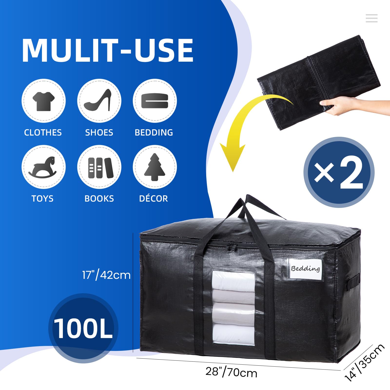 Taili Extra Large Moving Bags, 10 Pack Clear Heavy Duty Totes For Storage, Wrap Around Handles, Storage Bags For Space Saving Mo