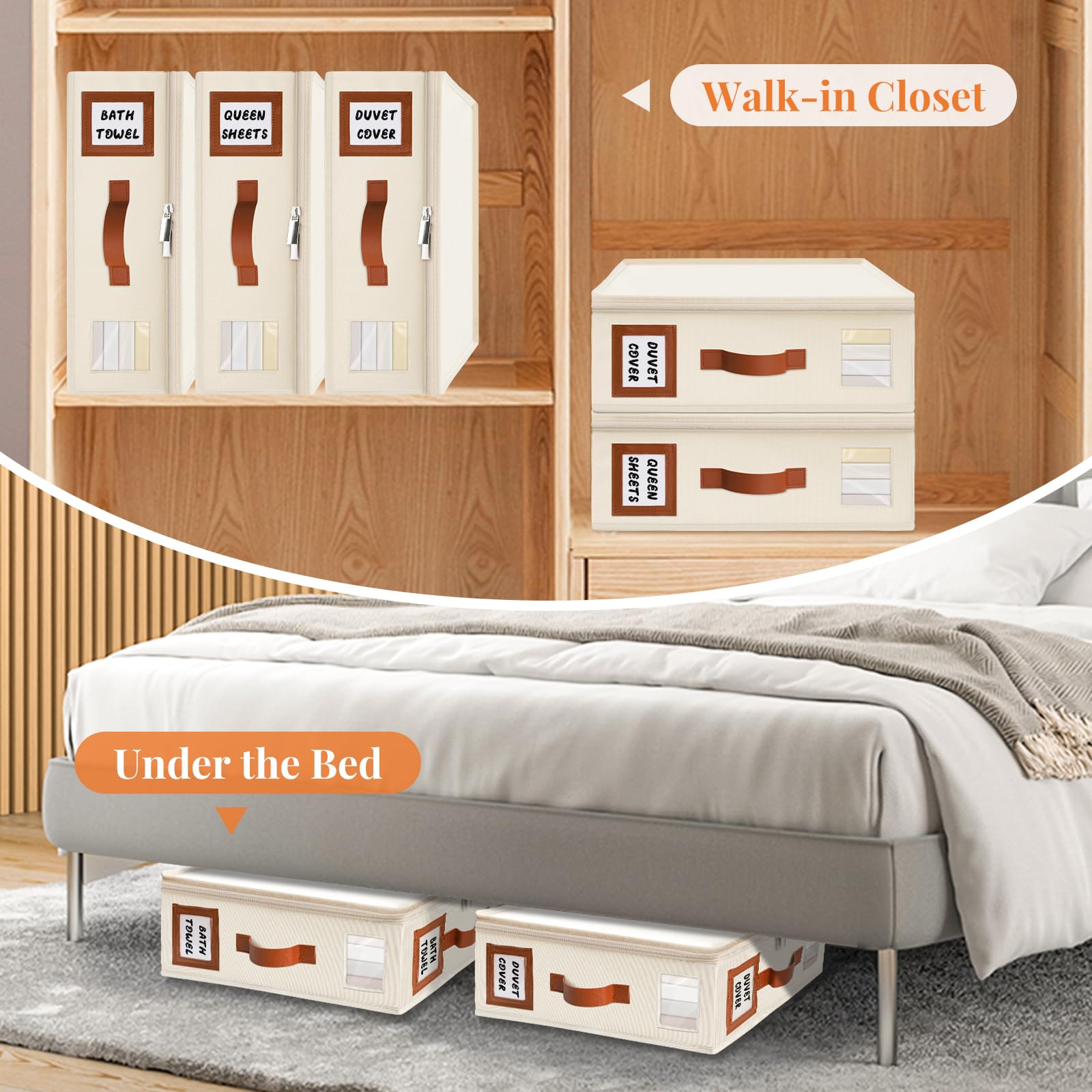 6 Pack Sheet Storage Organizer (King & Queen Size), Foldable Bed Sheets Set Organizers and Storage Organizers with Window, Foldi